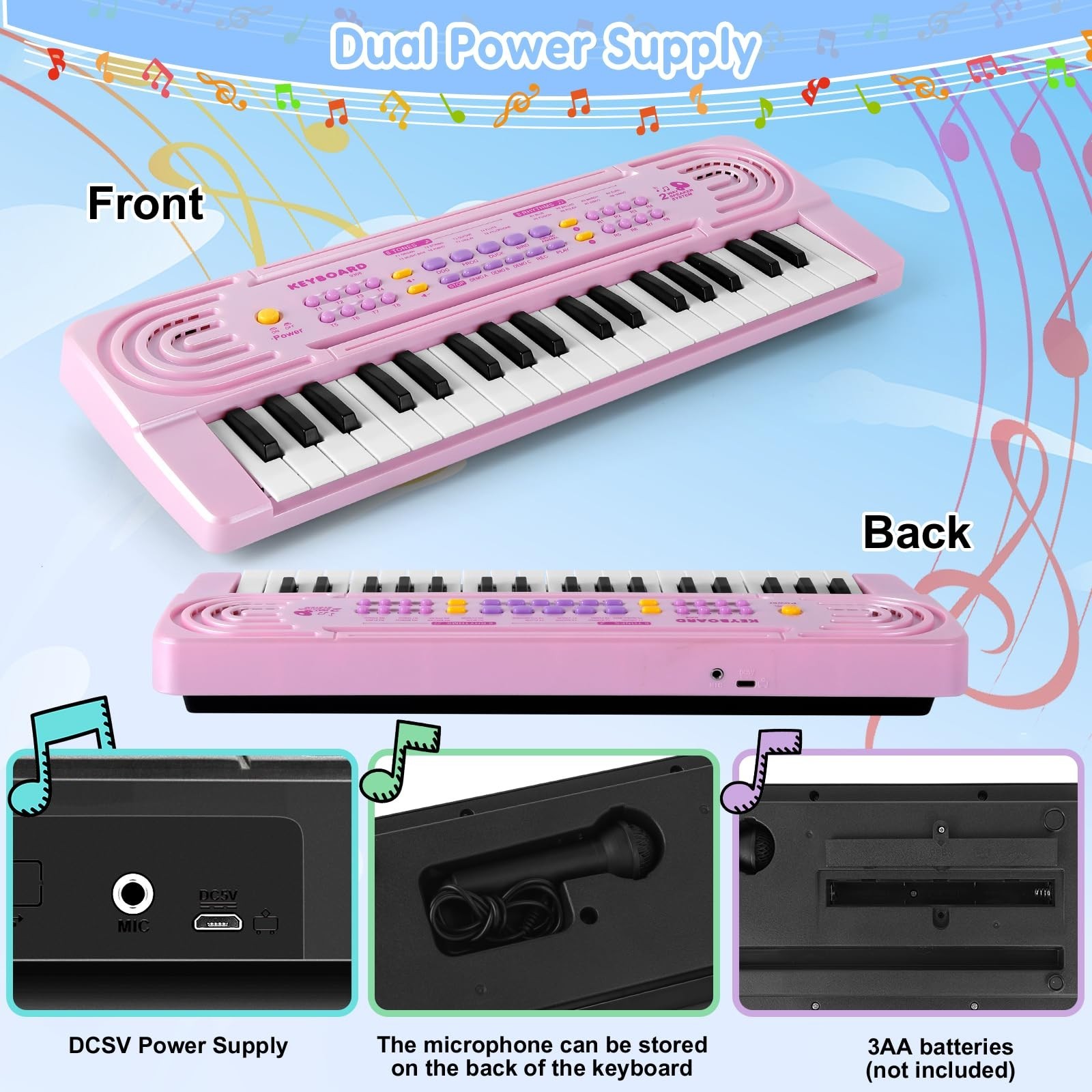 Toddler Piano Keyboard 37 Keys with Microphone – Kids Music Toy for Ages 3-8, Pi