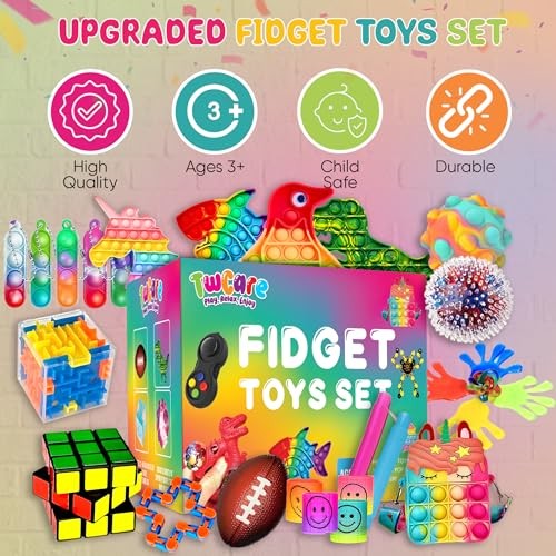 120 Pcs Fidget Toys Pack, Pop Sensory Party Favors Set Gifts for Kids Adults