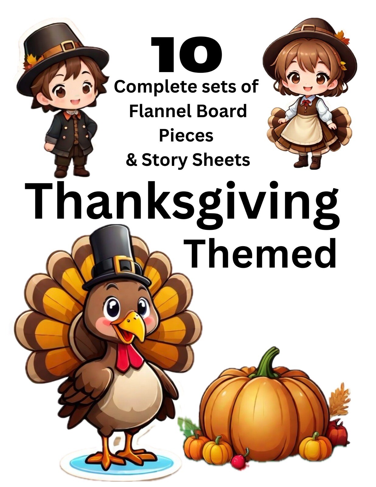 THANKSGIVING BUNDLE – 10 sets FLANNEL BOARD LAMINATED CARDSTOCK DIY *UNCUT *