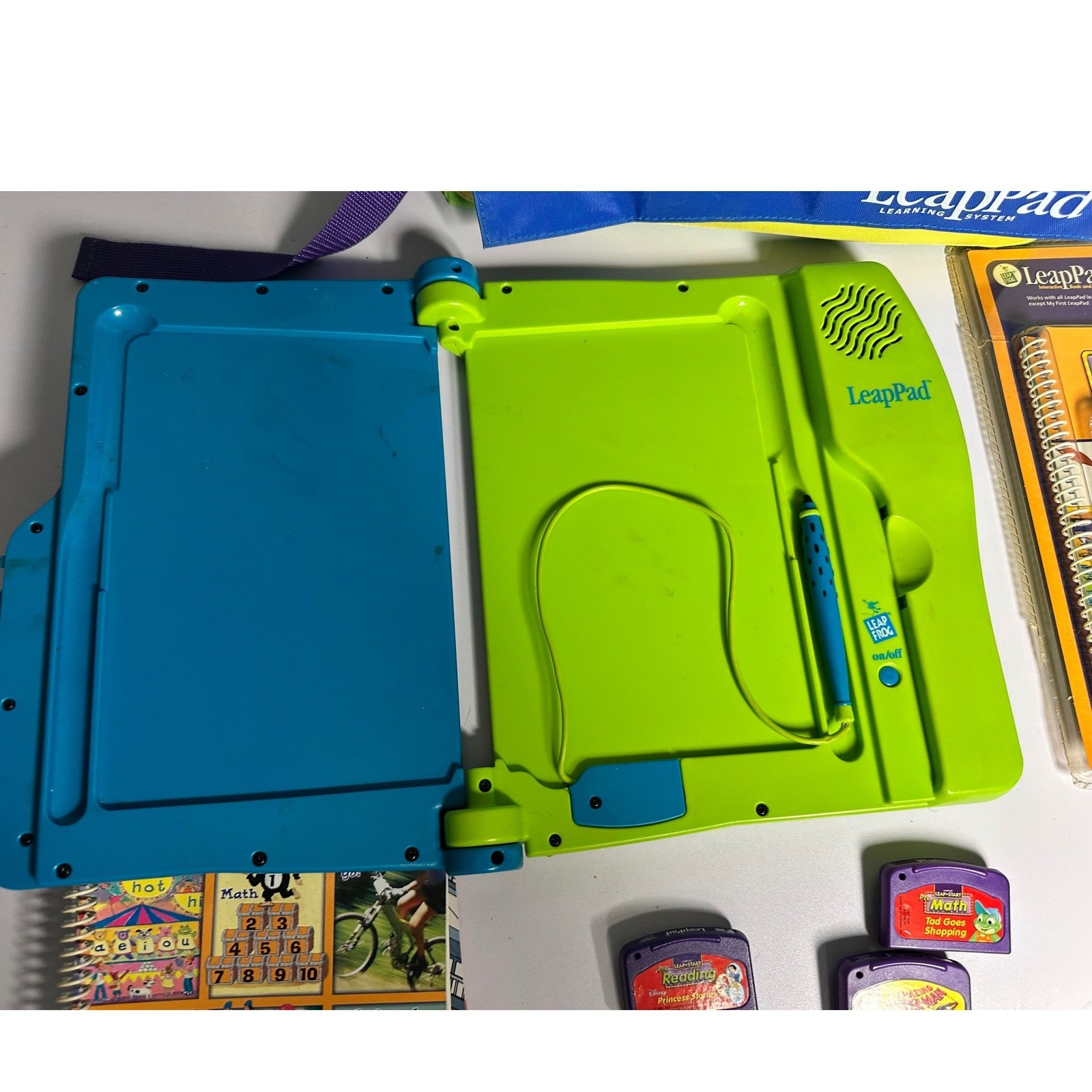 LeapFrog LeapPad Learning System Backpack 7 Books Cartridge Math Reading Science
