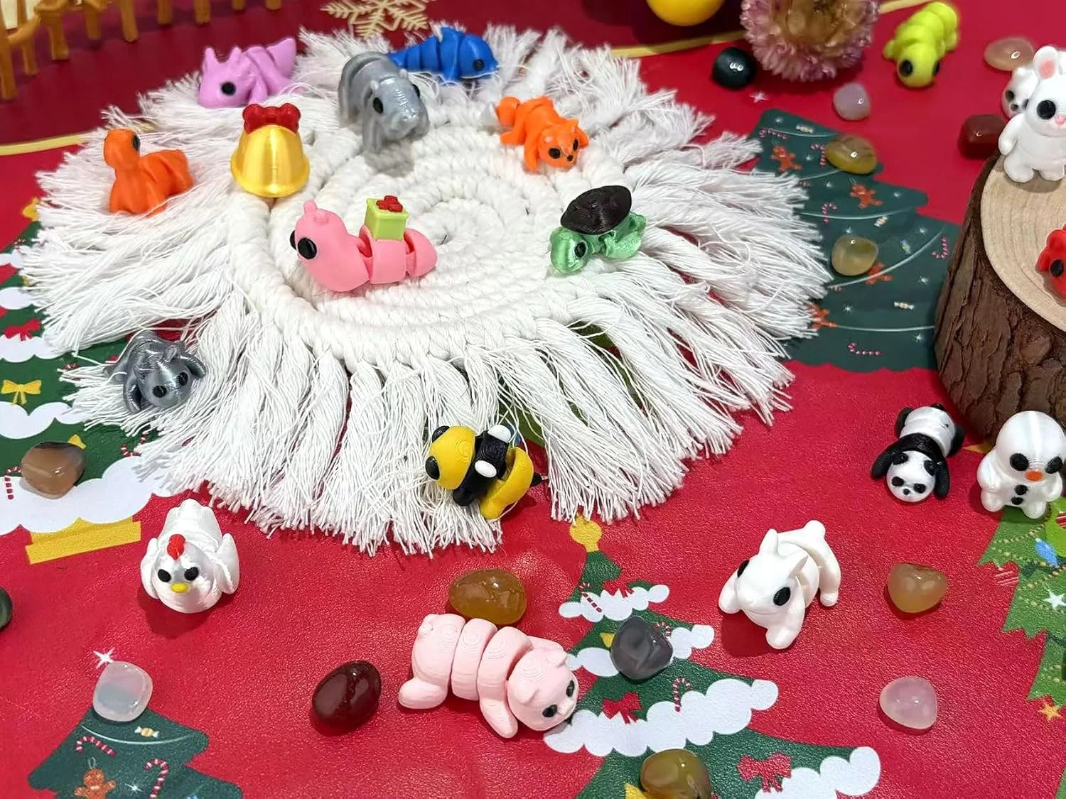 24Pcs 3D Printed Animals Set,Cute Articulated Flexible Figurines Fidget,Christma