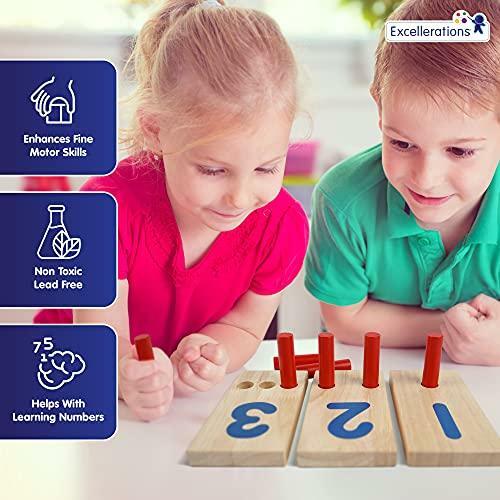 Peg Number Boards Wooden, Excellerations 2.5 x 5 inches, Counting Teaching Toy,
