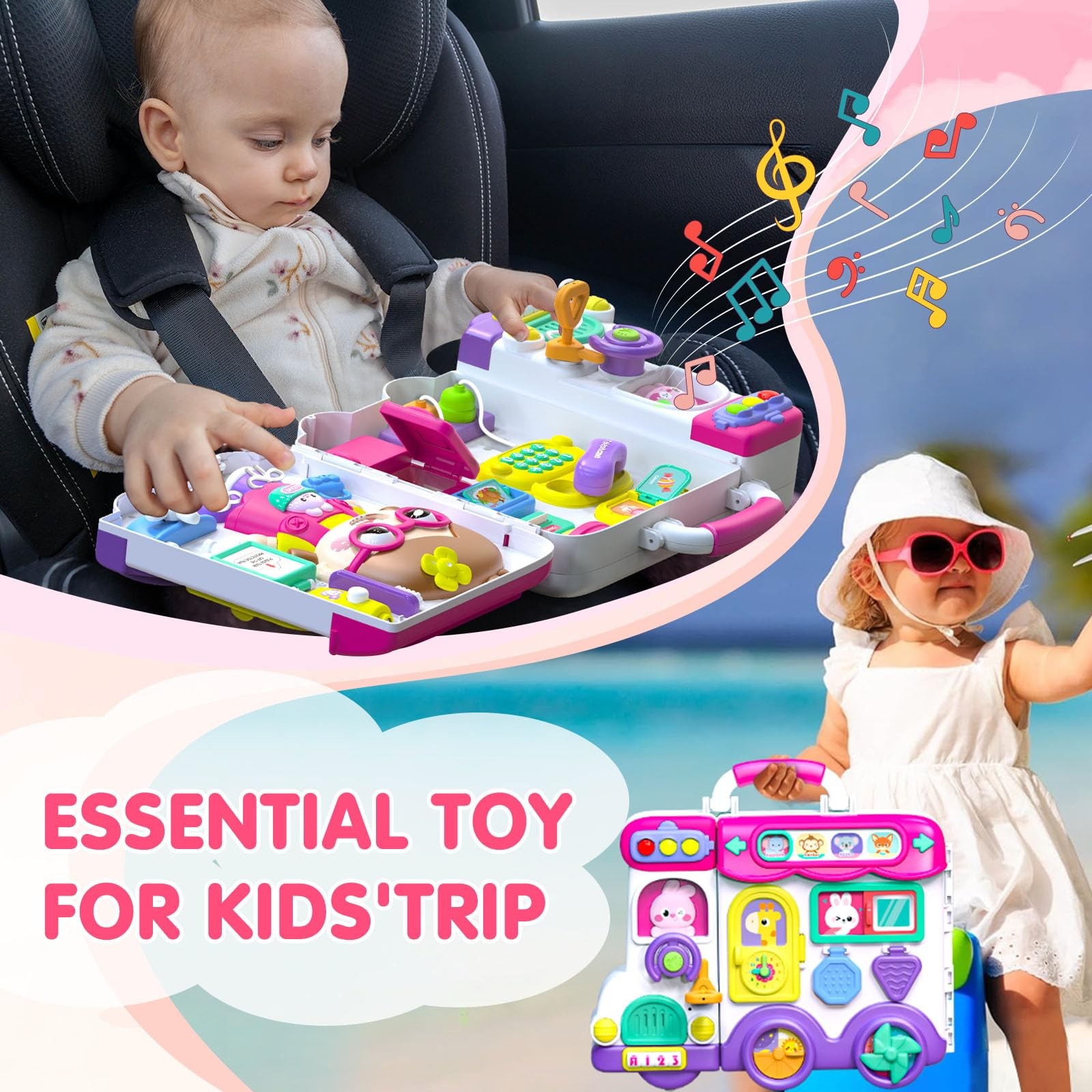 Baby Busy Board for 1-2 Year Old Boy Girl Gift,Musical Toddler Medium, Pink