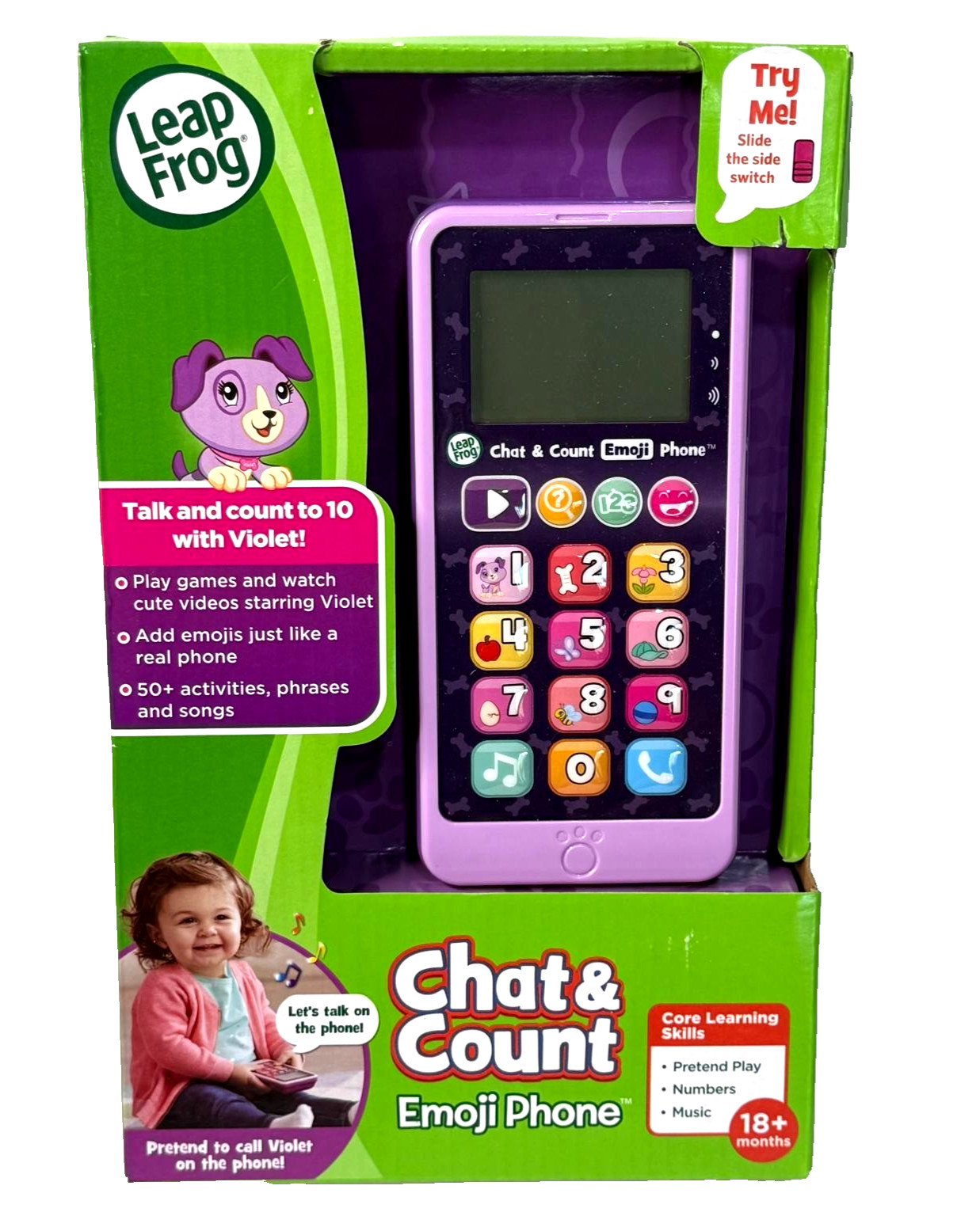 LeapFrog Chat & Count Emoji Phone Violet – Toddler Educational Toy, New