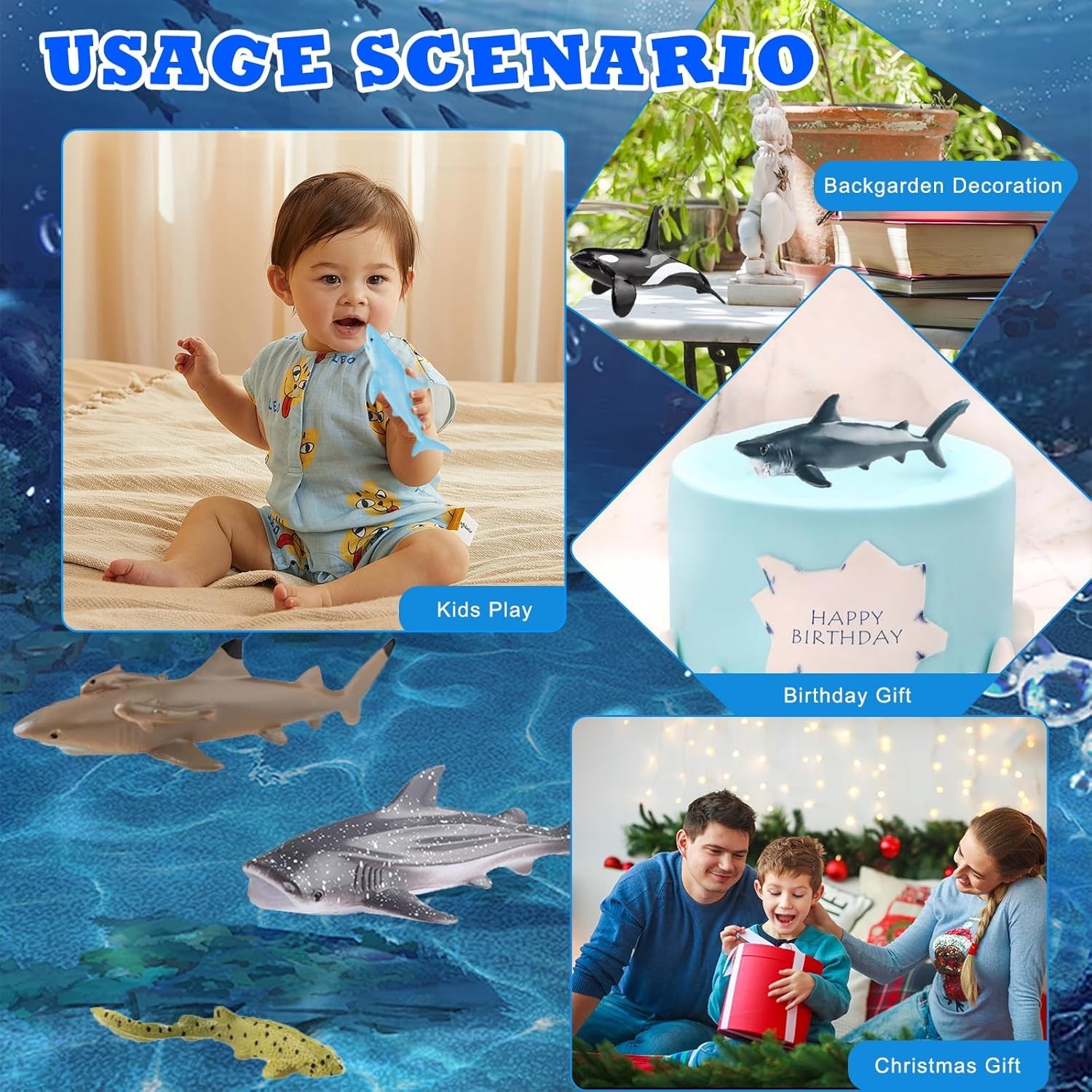10pcs Sea Animal Figures, Realistic Small Ocean Animal Toys Set with Whale Shark