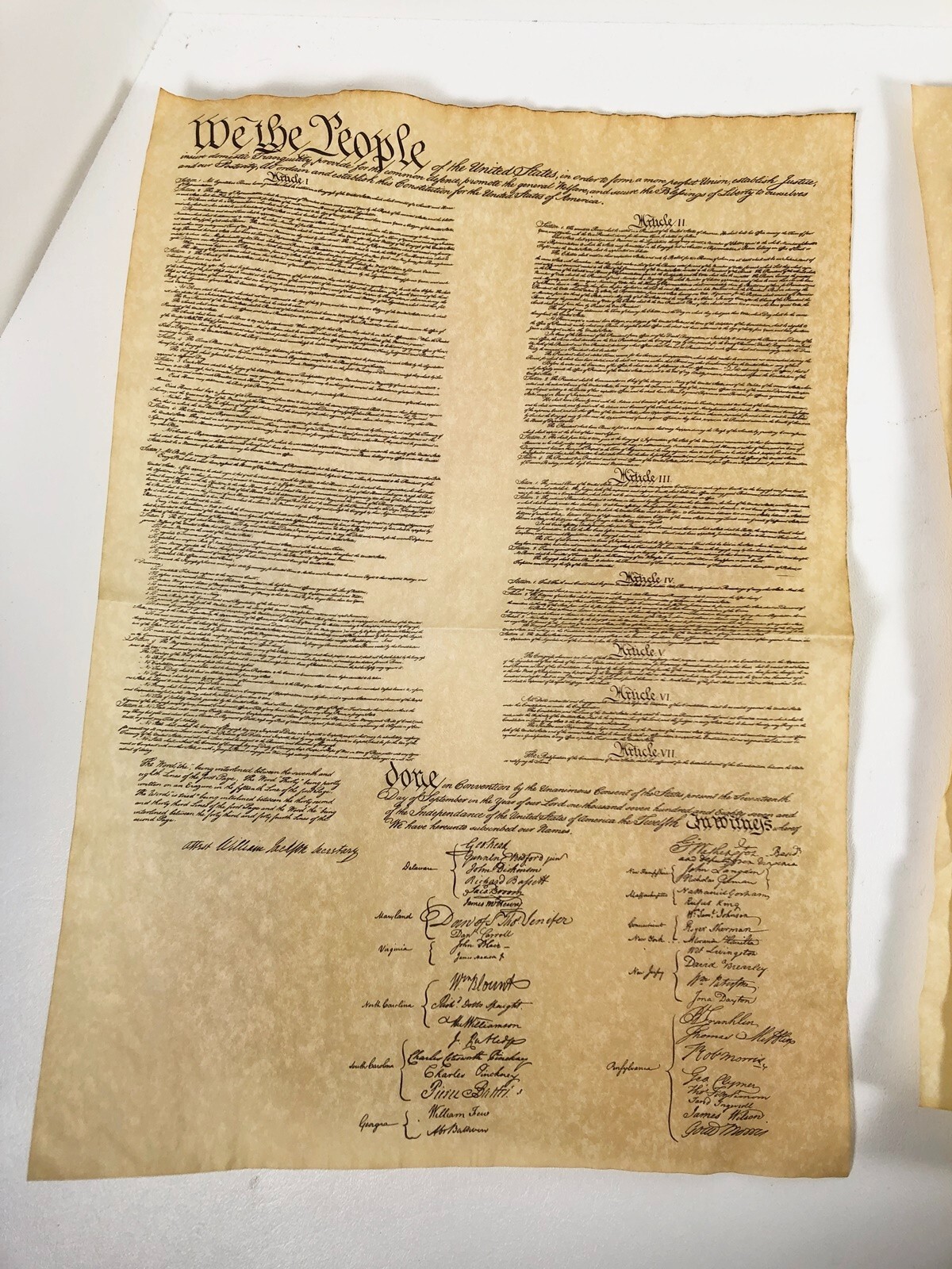 US Founding Document Constitution Dec Indepence Bill Rights Gettysburg Parchment