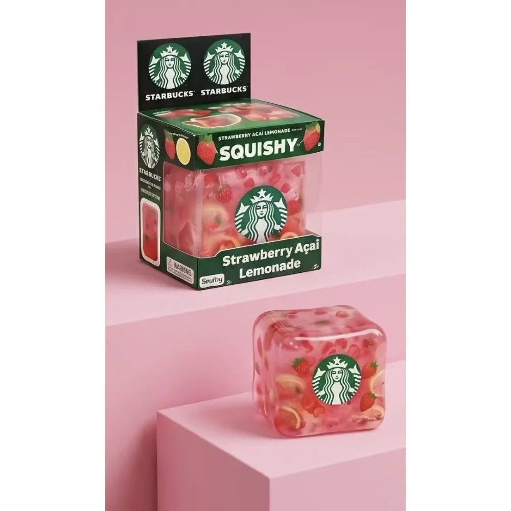 New Starbucks Strawberry Acai Lemonade Squishy Nee Doh Nice Cube Limited Edition