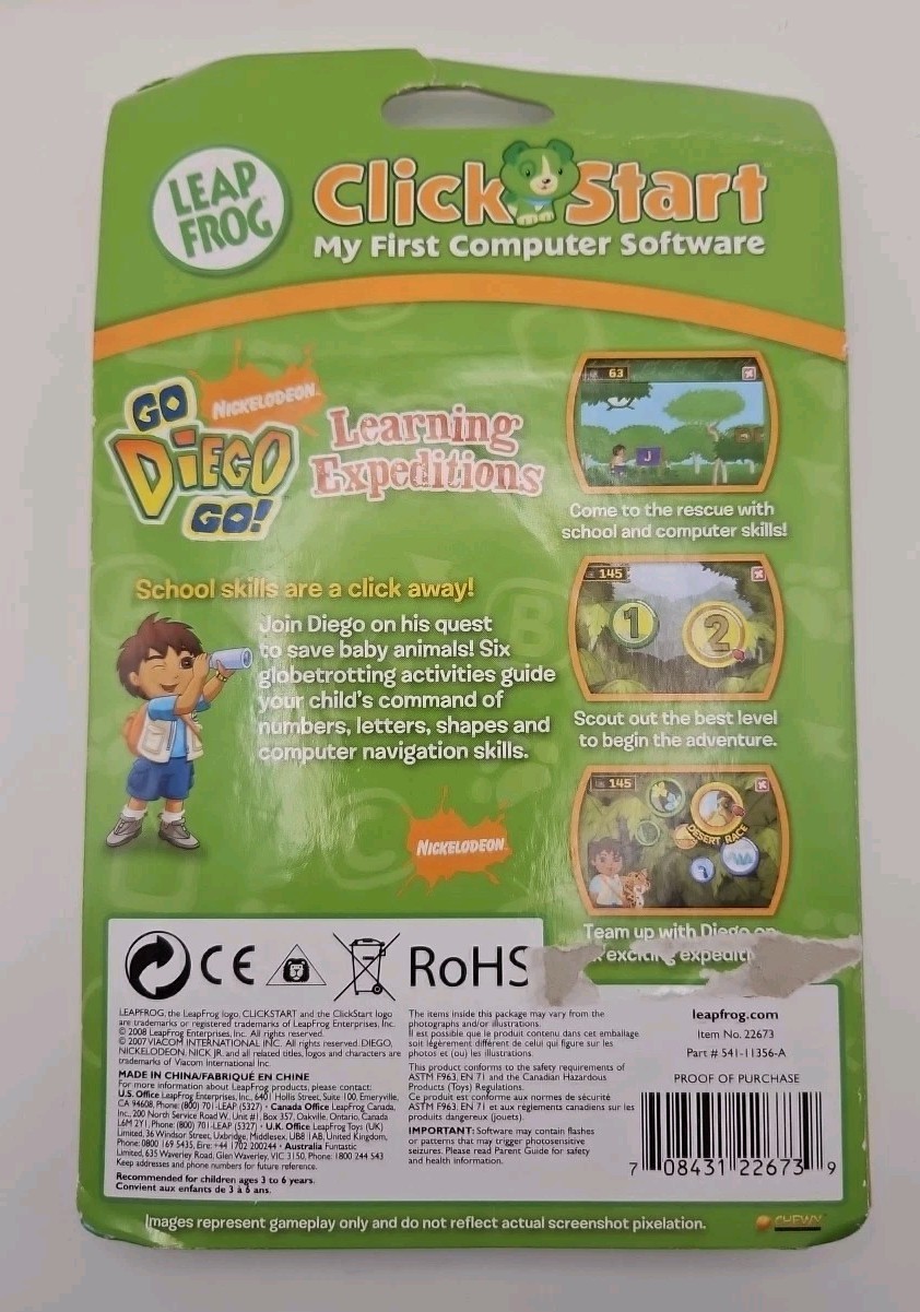 LEAP FROG CLICKSTART GO DIEGO GO LEARNING EXPEDITIONS COMPUTER SOFTWARE GAME NEW