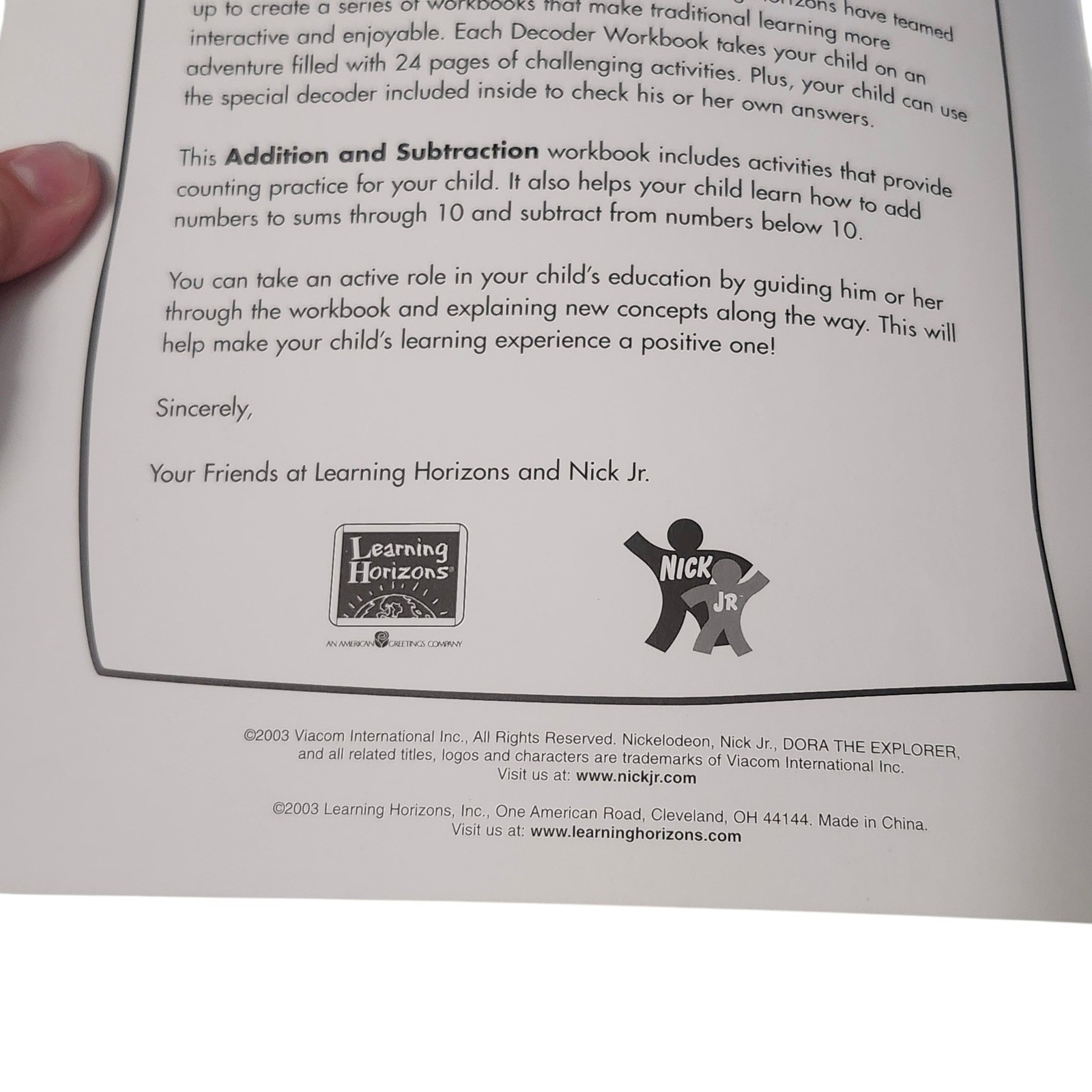 NEW Dora the Explorer Addition Subtraction Workbook Kindergarten 2003