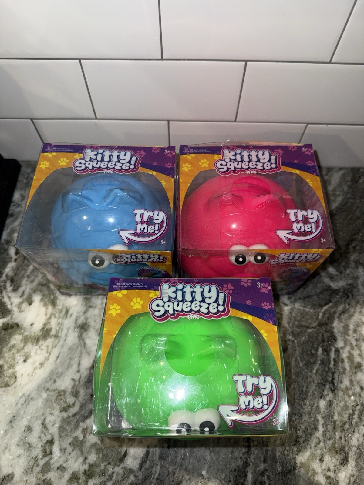 New PPNC KITTY SQUEEZE Set Of 3 Viral Squishy 🐱 – Pink Blue Green