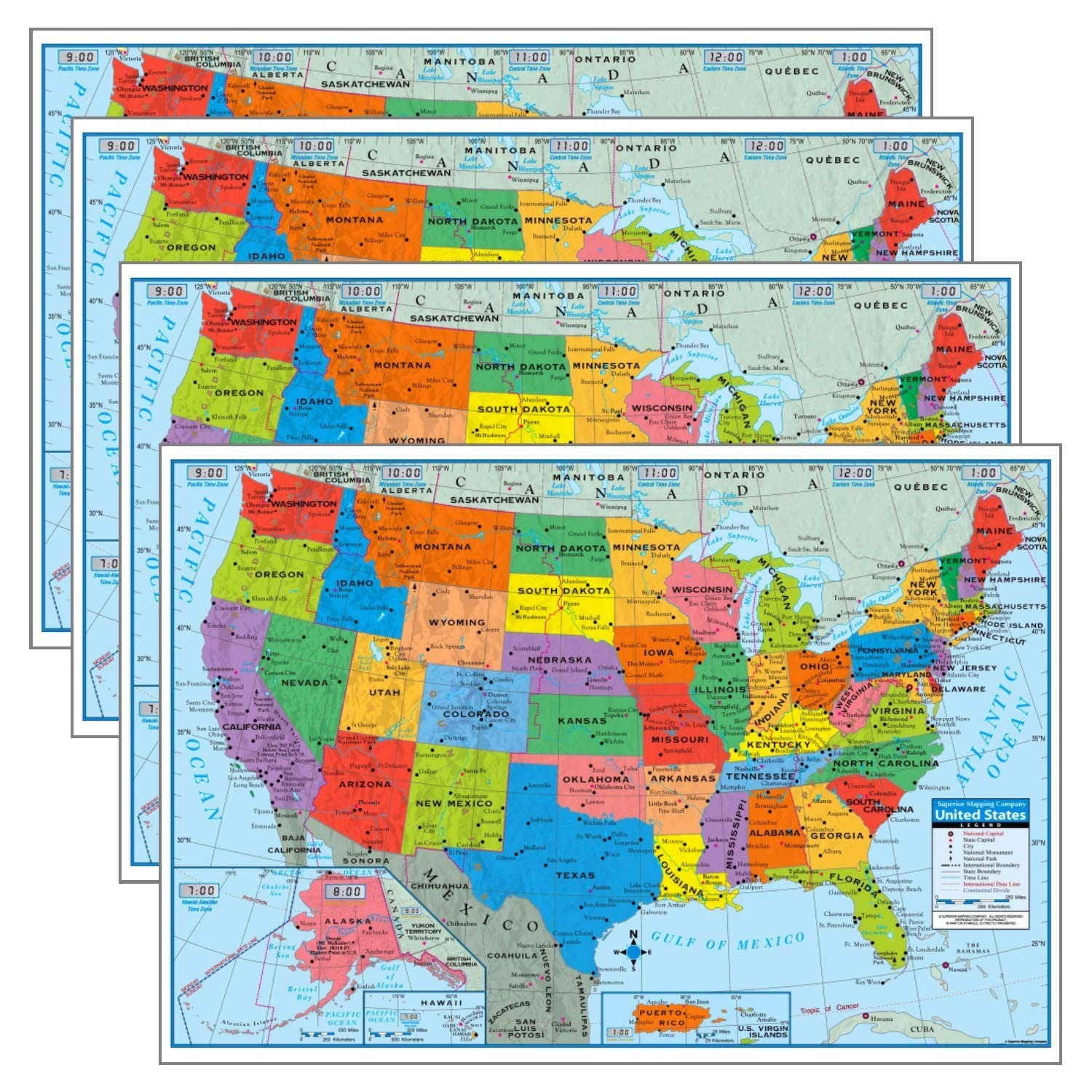 Pack of 4 Superior Mapping Company United States Poster Size Wall Map 40″ x 2…