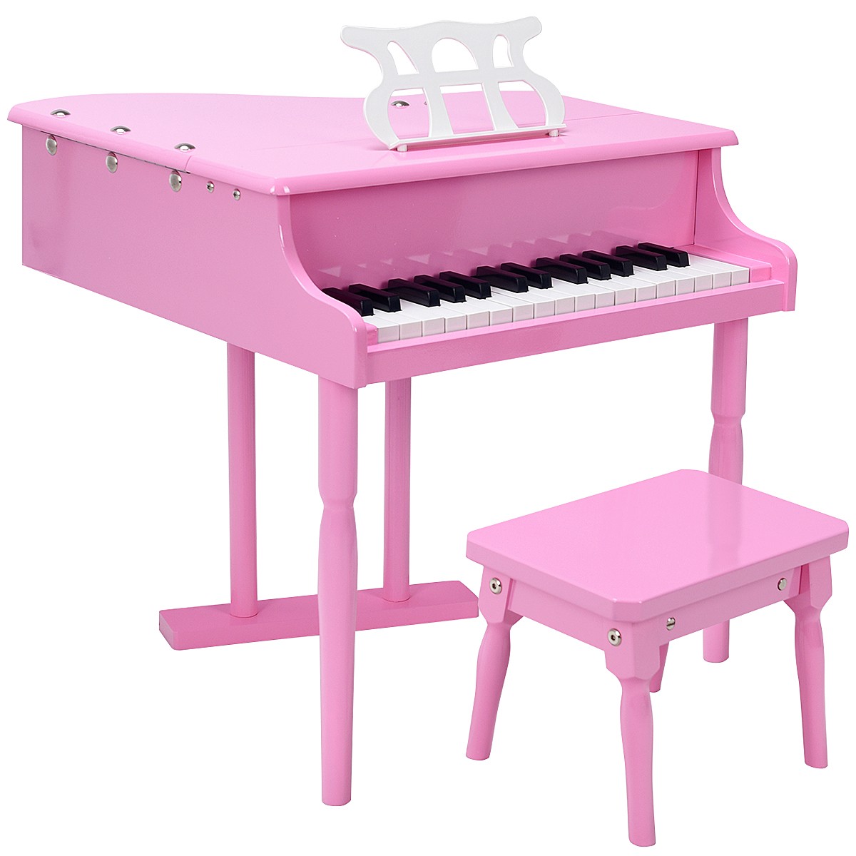 Children Keyboard 30-key Toy Beginner Baby Piano w/ Bench Wood Pink Perfect Gift