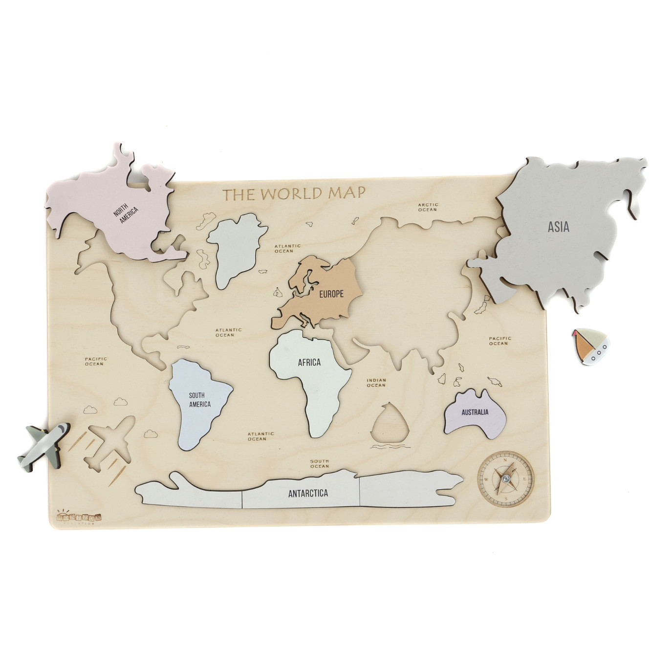 World Map Montessori Wooden World Puzzle for Kids (Ages 3+) – Educational Map
