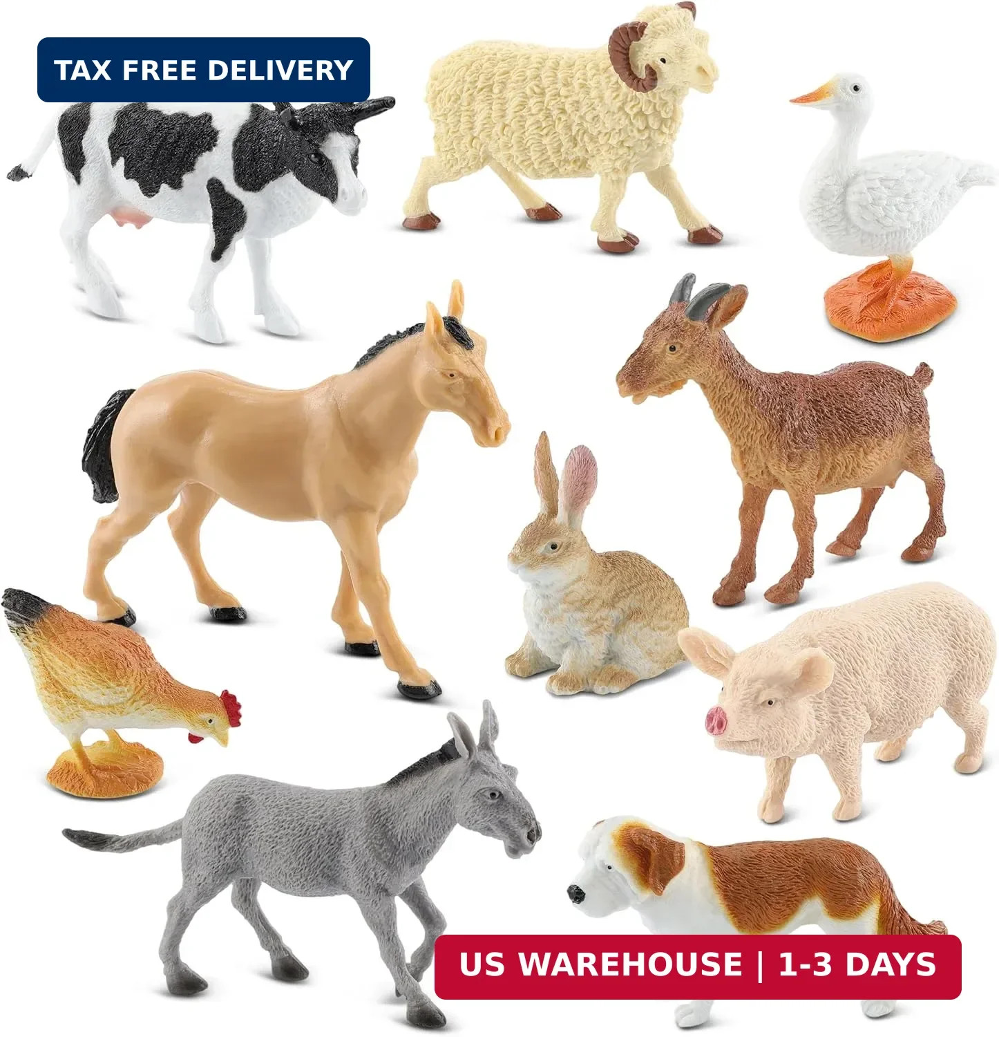 10-Piece Realistic Farm Animal Figures, Educational Toys for Toddlers 3-5 Years