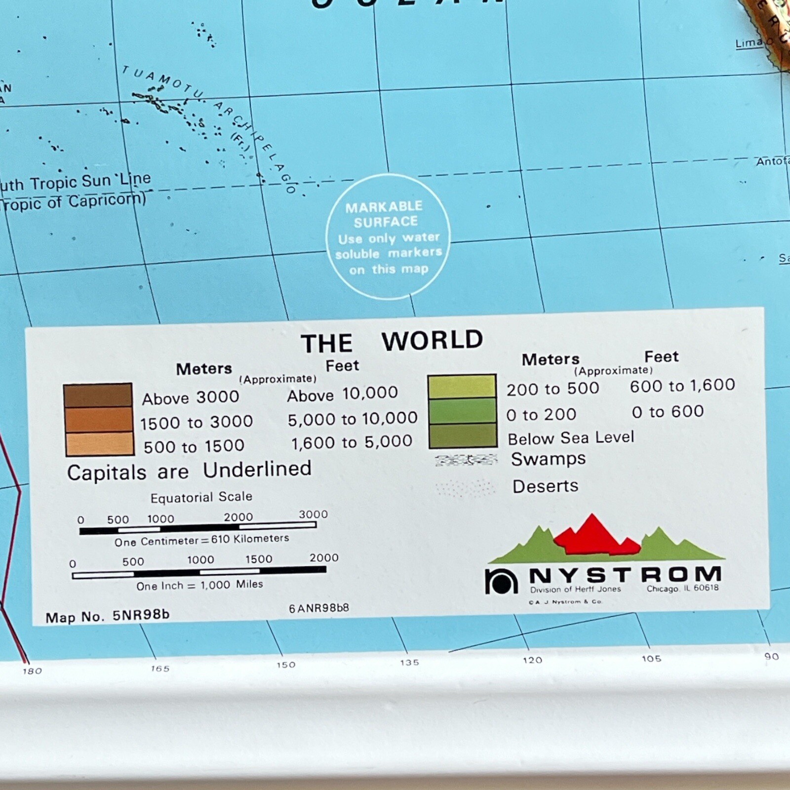 Vintage Nystrum The World Raised Relief Mt. Range Markable Map USA 1960s-80s