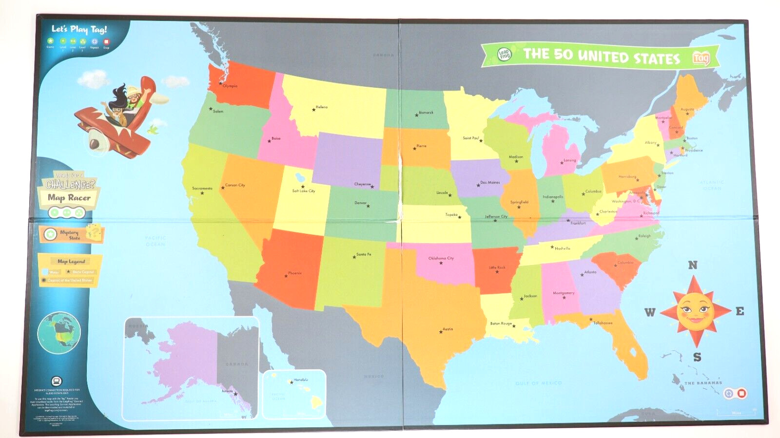 Leap Frog Tag Interactive United States Double Sided Map ONLY 35”x20”
