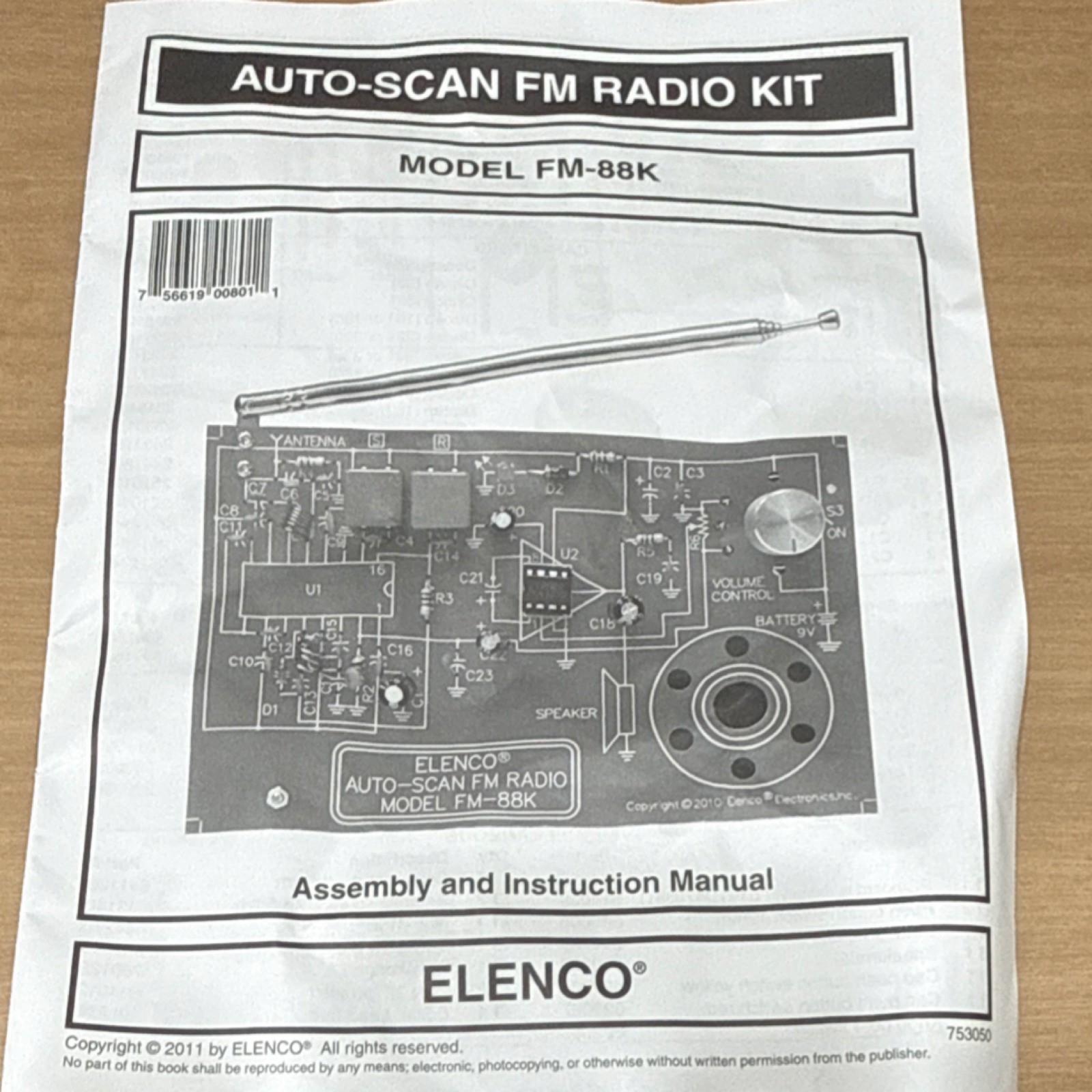 Elenco Auto-Scan FM Radio Kit FM-88K with Assembly and Instruction Manual