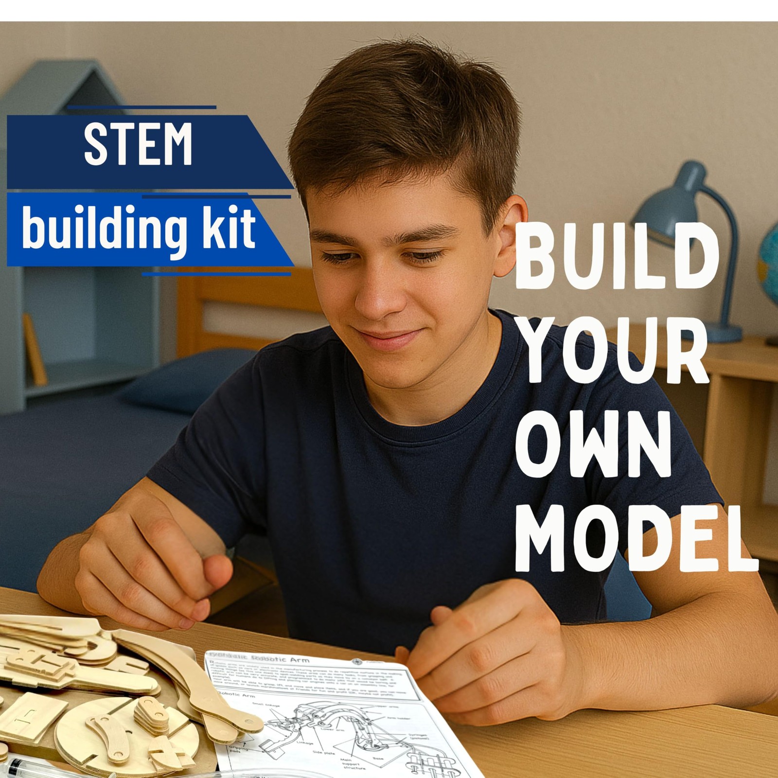 STEM Kit – Hydraulic Robotic Arm | Wooden Building Kit for Kids Ages 8-12 | M…