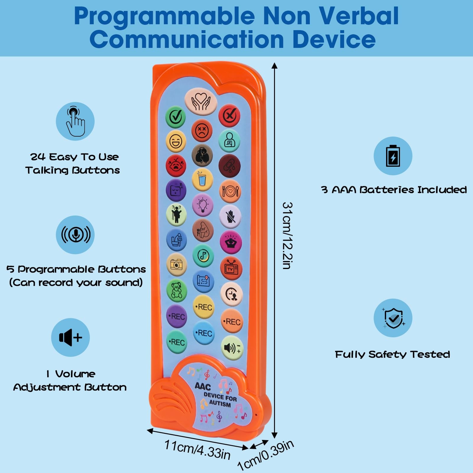 AAC Device for Autism Communication Nonverbal Kids & Blue, Orange