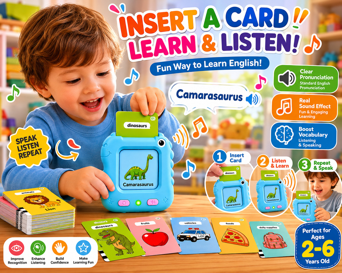 Talking Flash Cards for Toddlers 224 Sight Words Montessori Learning Toys Ages 2