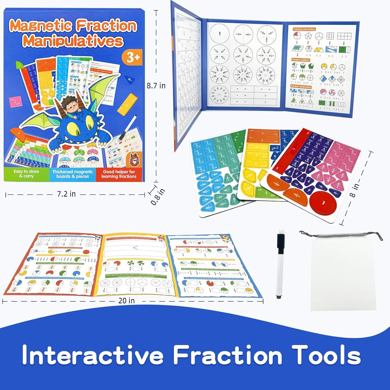 Montessori Magnetic Fraction Educational Puzzle Tiles & Circles Set Math 6 yrs u