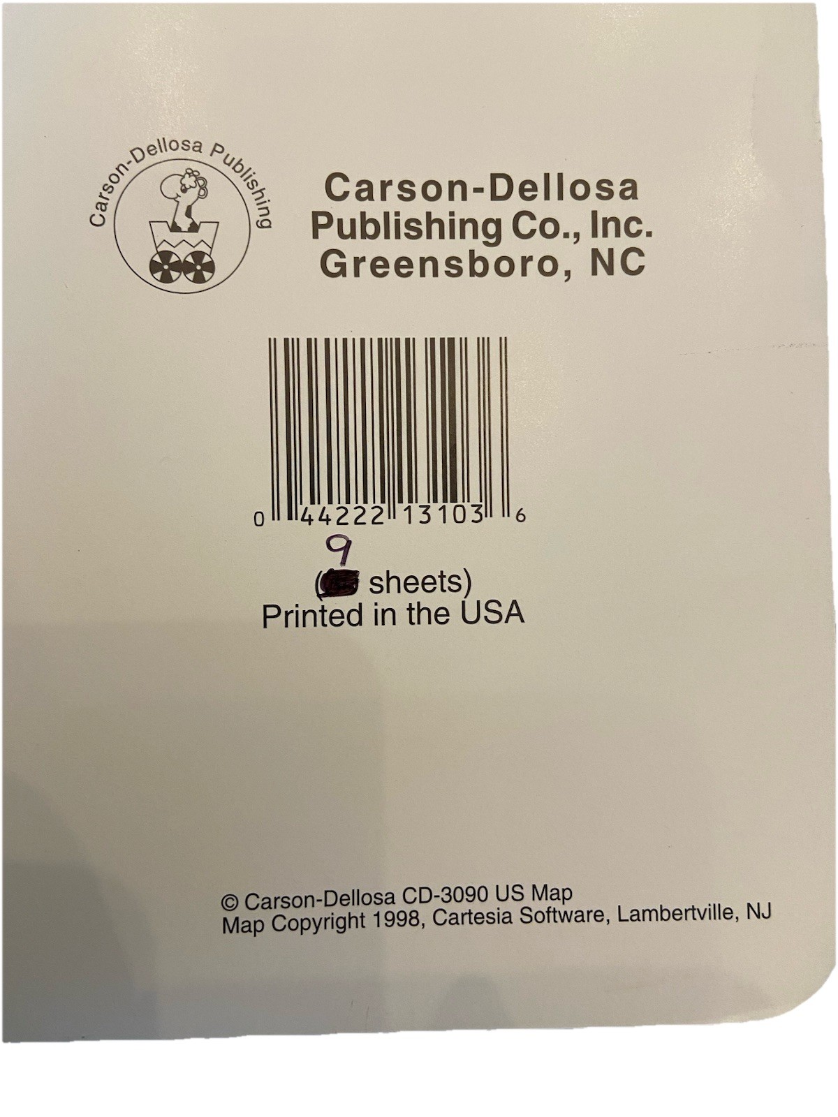 Vintage Carson-Dellosa US Jumbo Map Pad Partial Lot 9 Sheets Reproducible 1998