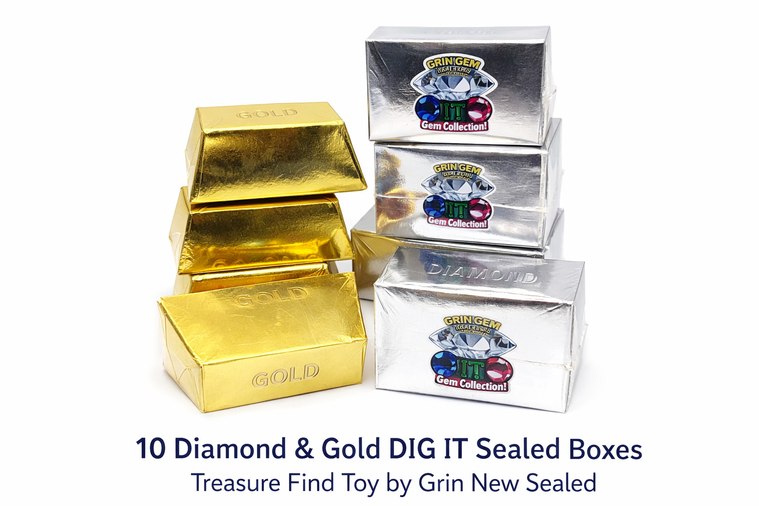 GrinStudio Dig It Gold & Diamond Treasure Bars Lot of 10 Bars 1 in 24 Real