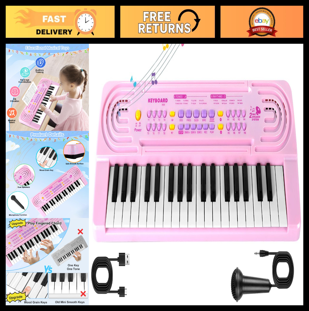 Toddler Piano Keyboard 37 Keys with Microphone – Kids Music Toy for Ages 3-8, Pi