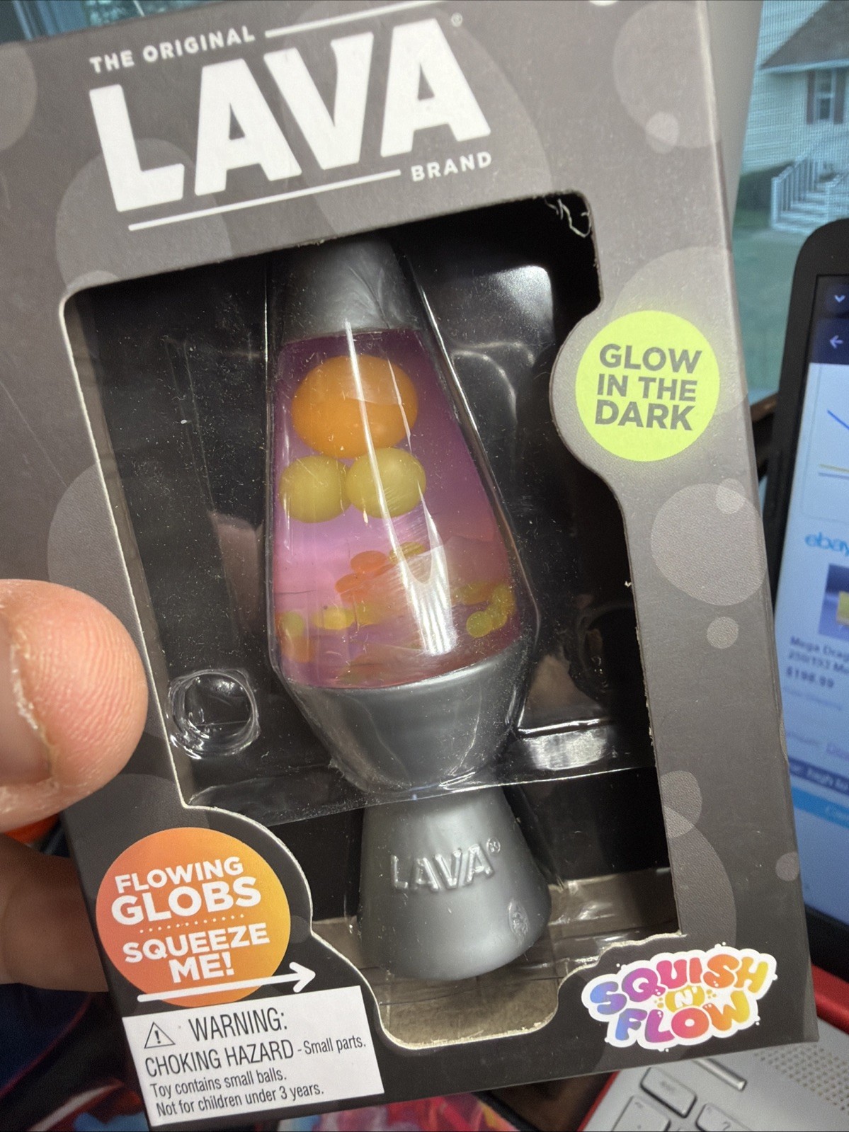 Schylling Lava Squish N Flow Squishy NeeDoh Glow In The Dark Orange Lava Lamp