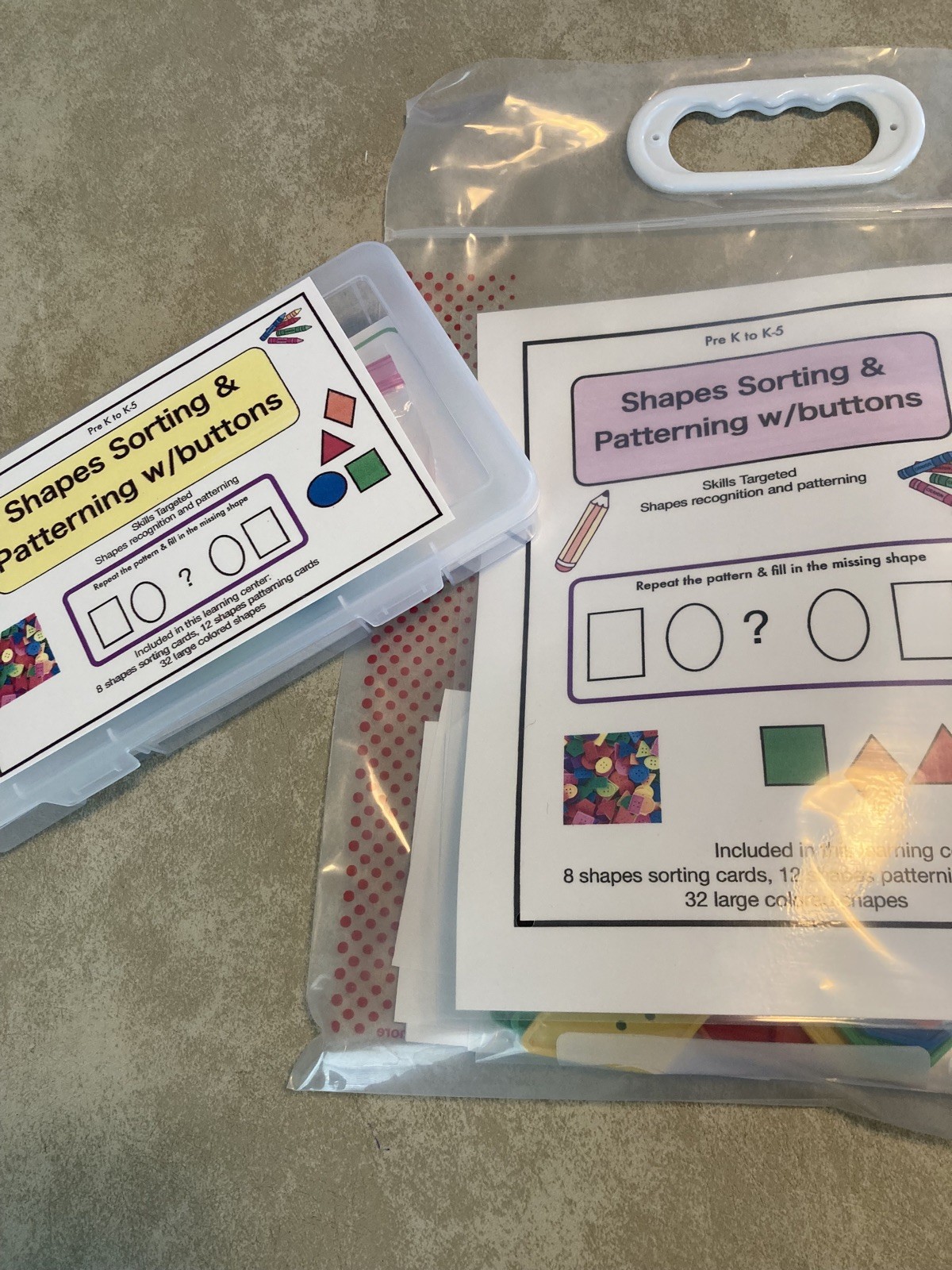 Color Sorting & Shapes Sorting Patterning w/Lakeshore Learning Bag * 2 sets