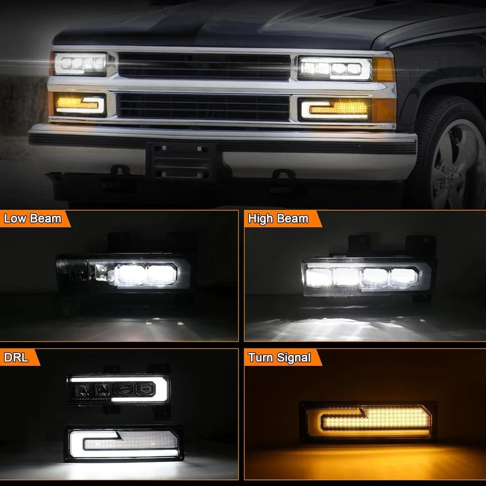 LED Headlight Assembly 500% Bright Anti-glare Headlights for 1988-1998 Chevy GMC