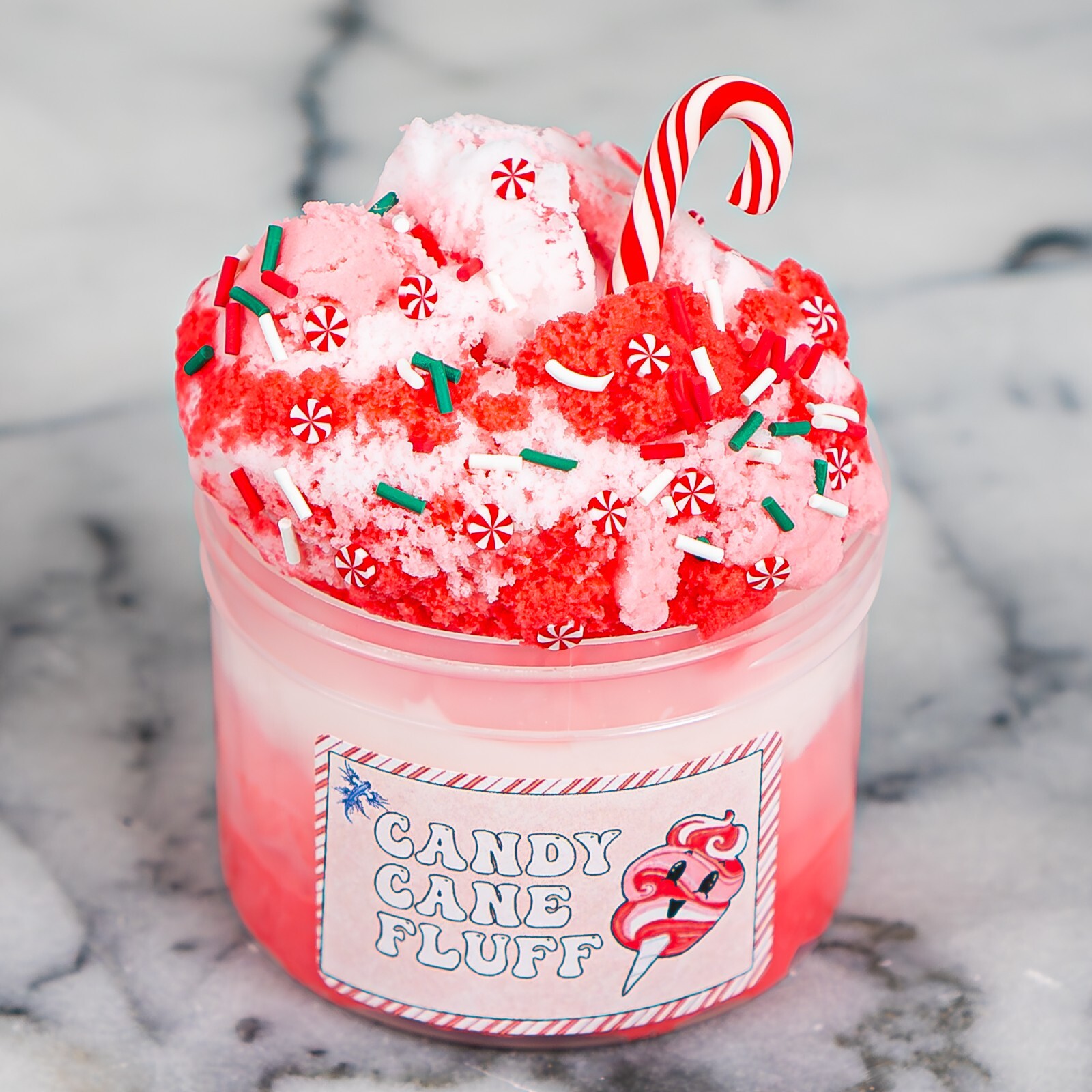 Candy Cane Cloud Slime – !NEW! (for stress relief), red, pink, white, peppermint