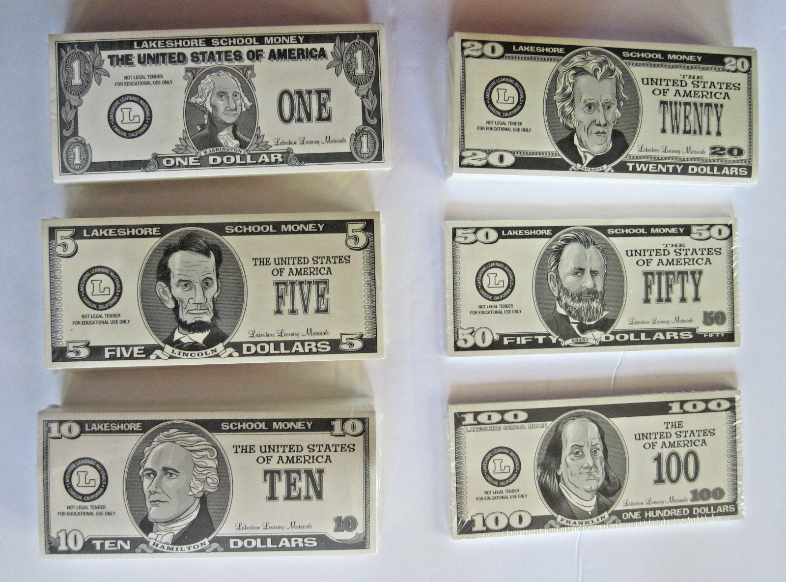 1200 NEW Sealed Bundled LAKESHORE SCHOOL PAPER MONEY $1 $5 $10 $20 $50 $100