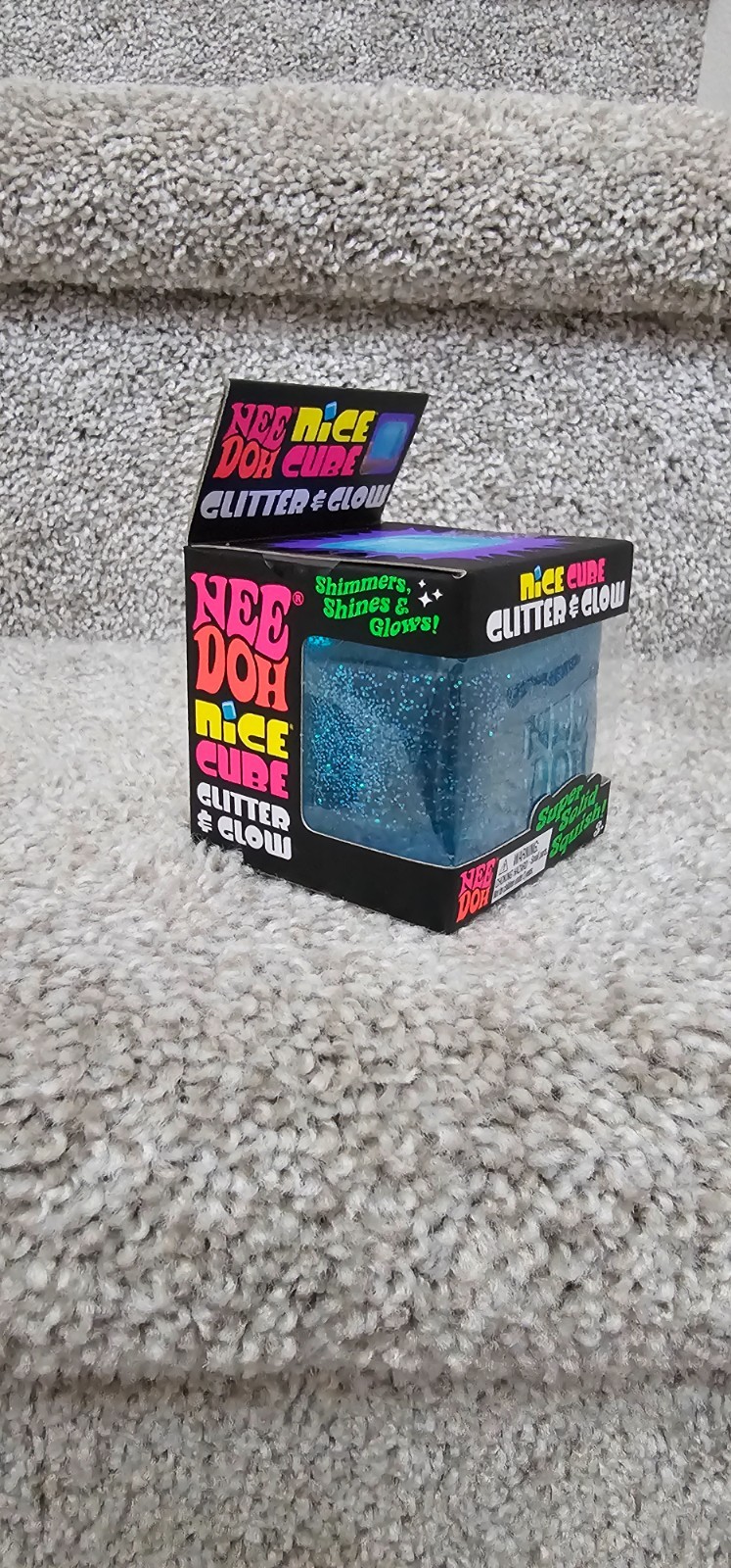NeeDoh Nice Cube Glitter and Glow 2.25″ cube – BLUE – NEW – 100% Authentic
