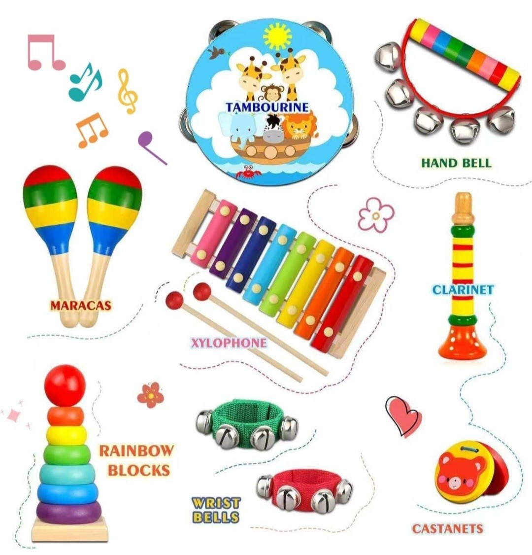 Wood Percussion Toddler Instruments Educational w/ Carrying Bag Preschool – NEW