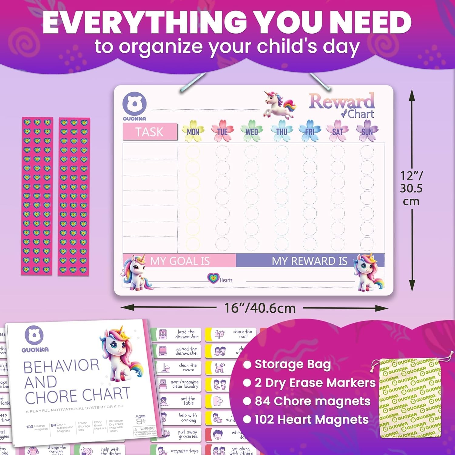 Magnetic Kids Chore Chart – Behavior Chore Chart for Kids at Home – Pink Rewa…