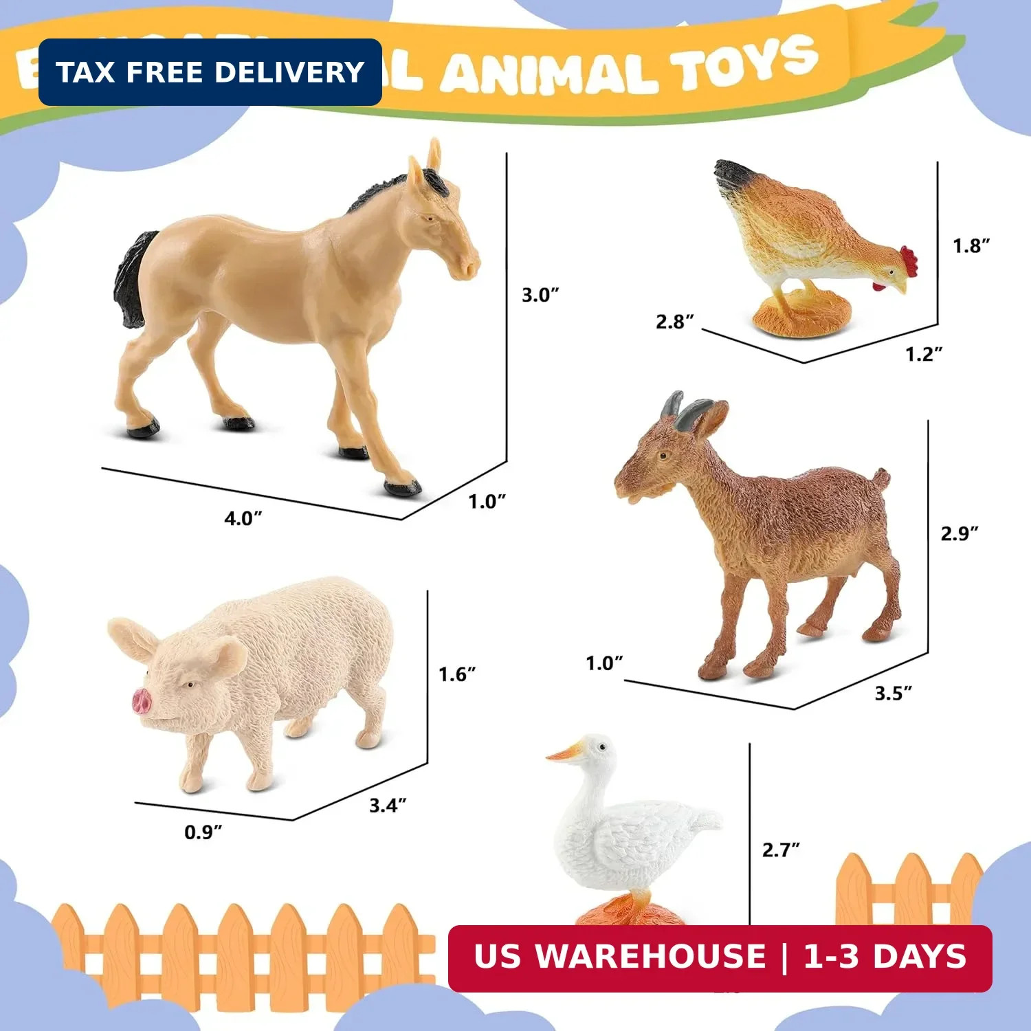 10-Piece Realistic Farm Animal Figures, Educational Toys for Toddlers 3-5 Years