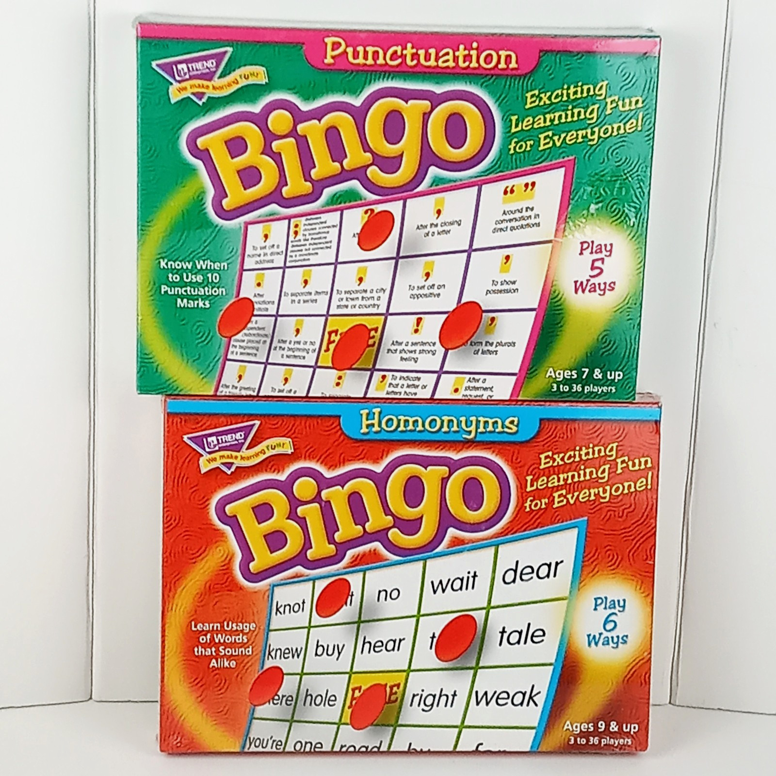 Educational Bingo Games Trend Enterprises Lot of 2 Homonyms and Punctuation New