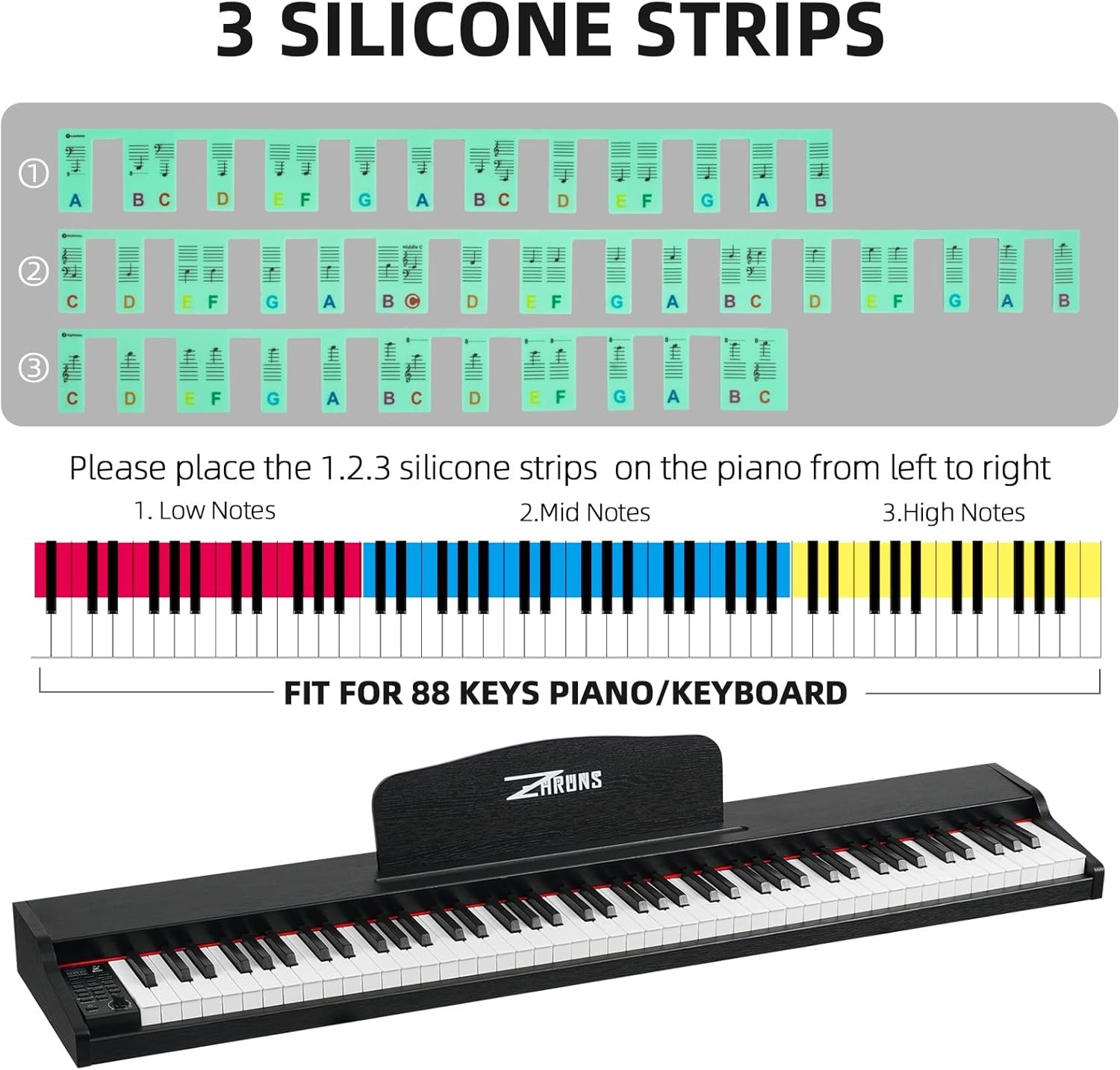 Removable Piano Key Stickers – 88 Key Glow-In-The-Dark Keyboard Labels for Begin