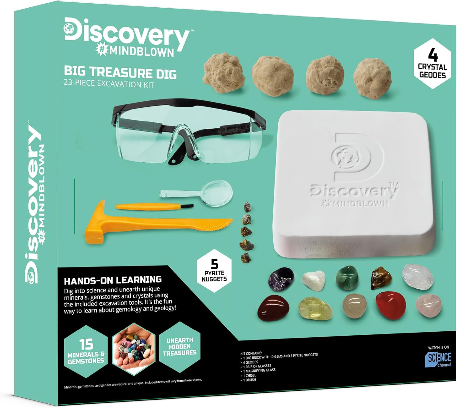 ™ Big Treasure Dig STEM Kit – 23-Piece Excavation Set for Kids| Dig for 15 Gemst