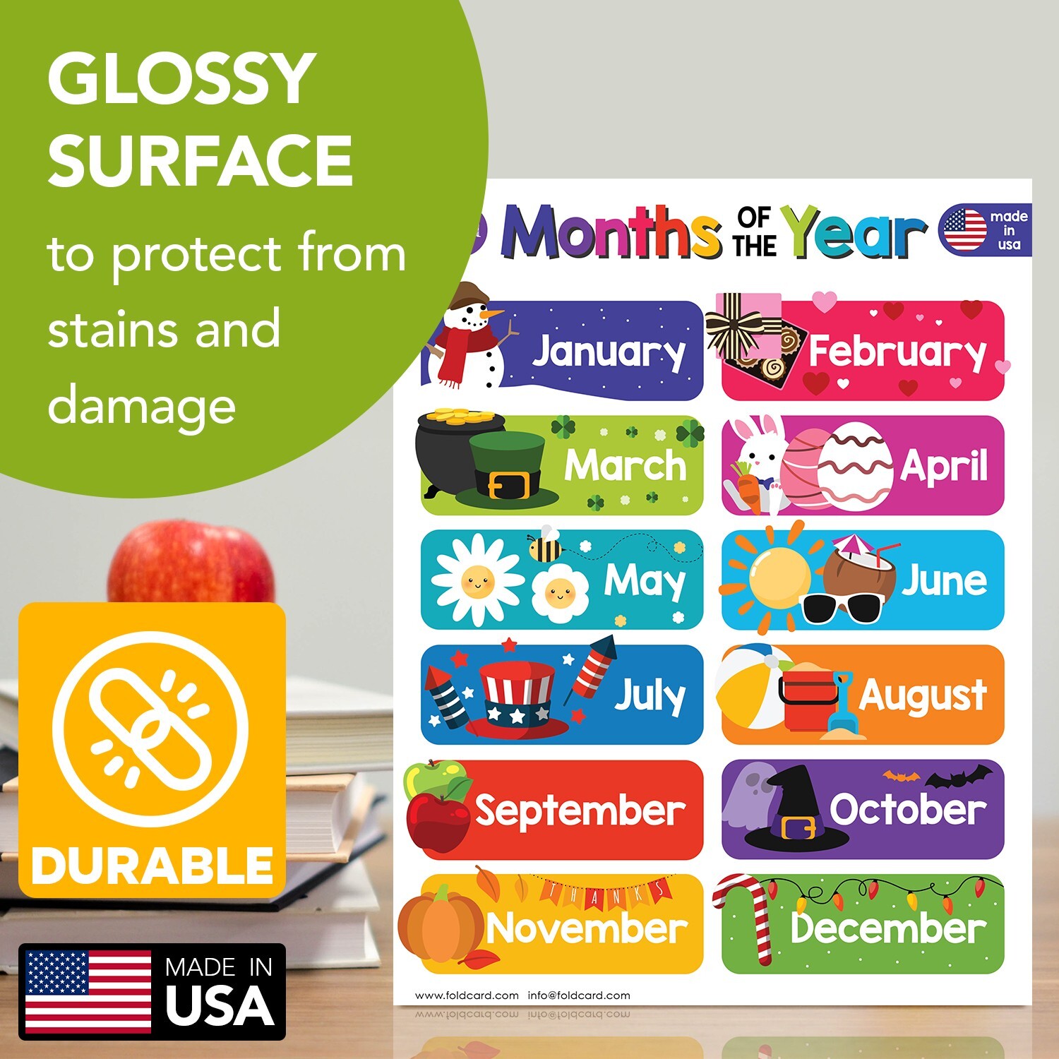 Months of the Year Educational Poster Learning Chart Classroom, 8.5 x 11, 5 QTY