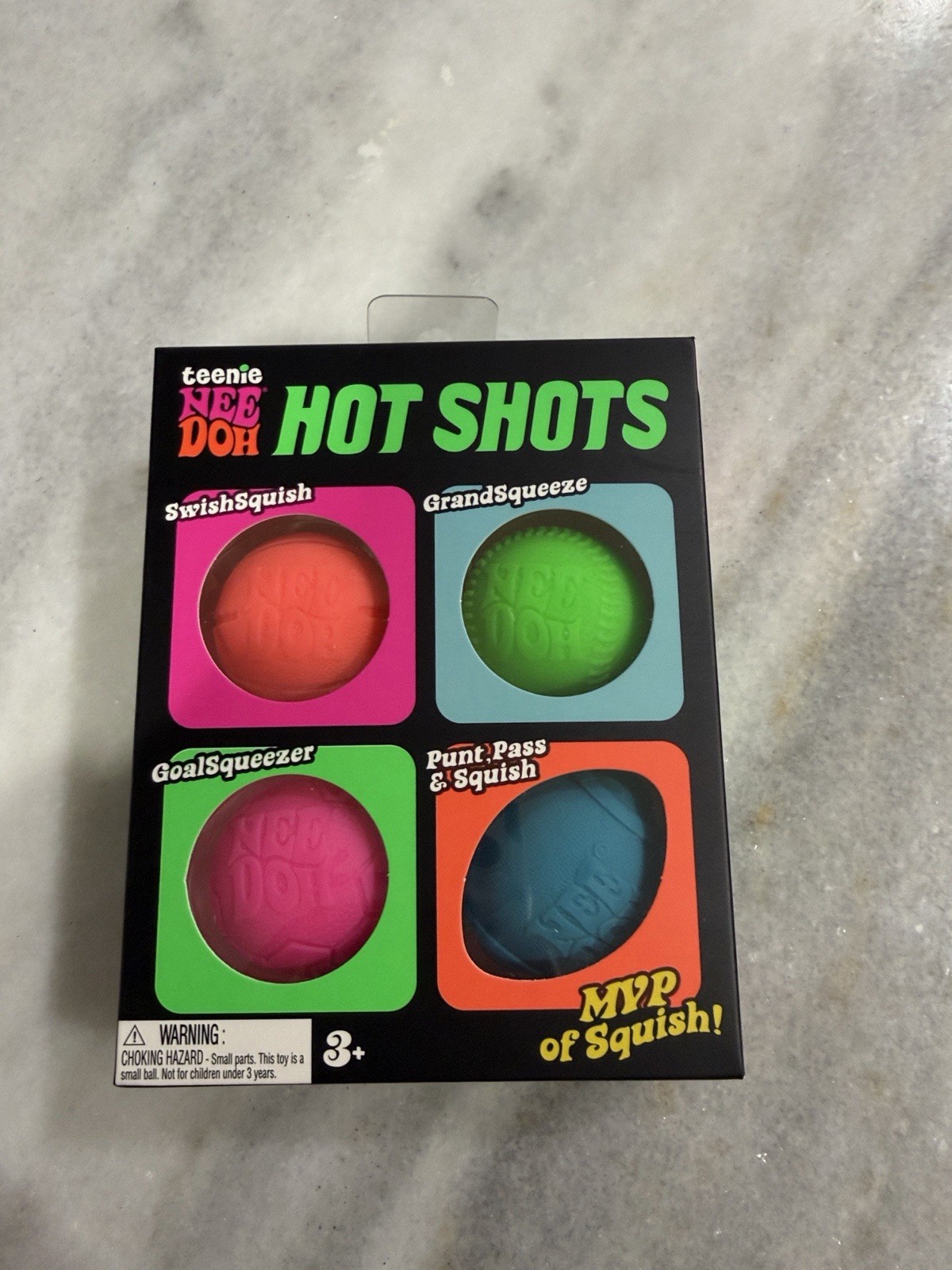 Needoh Hot Shots, Squishy Sports Balls – Pink, Red, Green, Blue