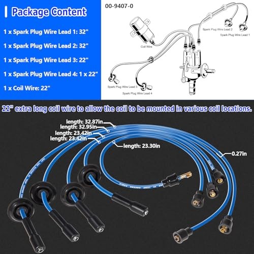 7mm Blue Silicone Ignition Plug Wires Set, 00-9407-0 Spark Plug Wire Set for VW