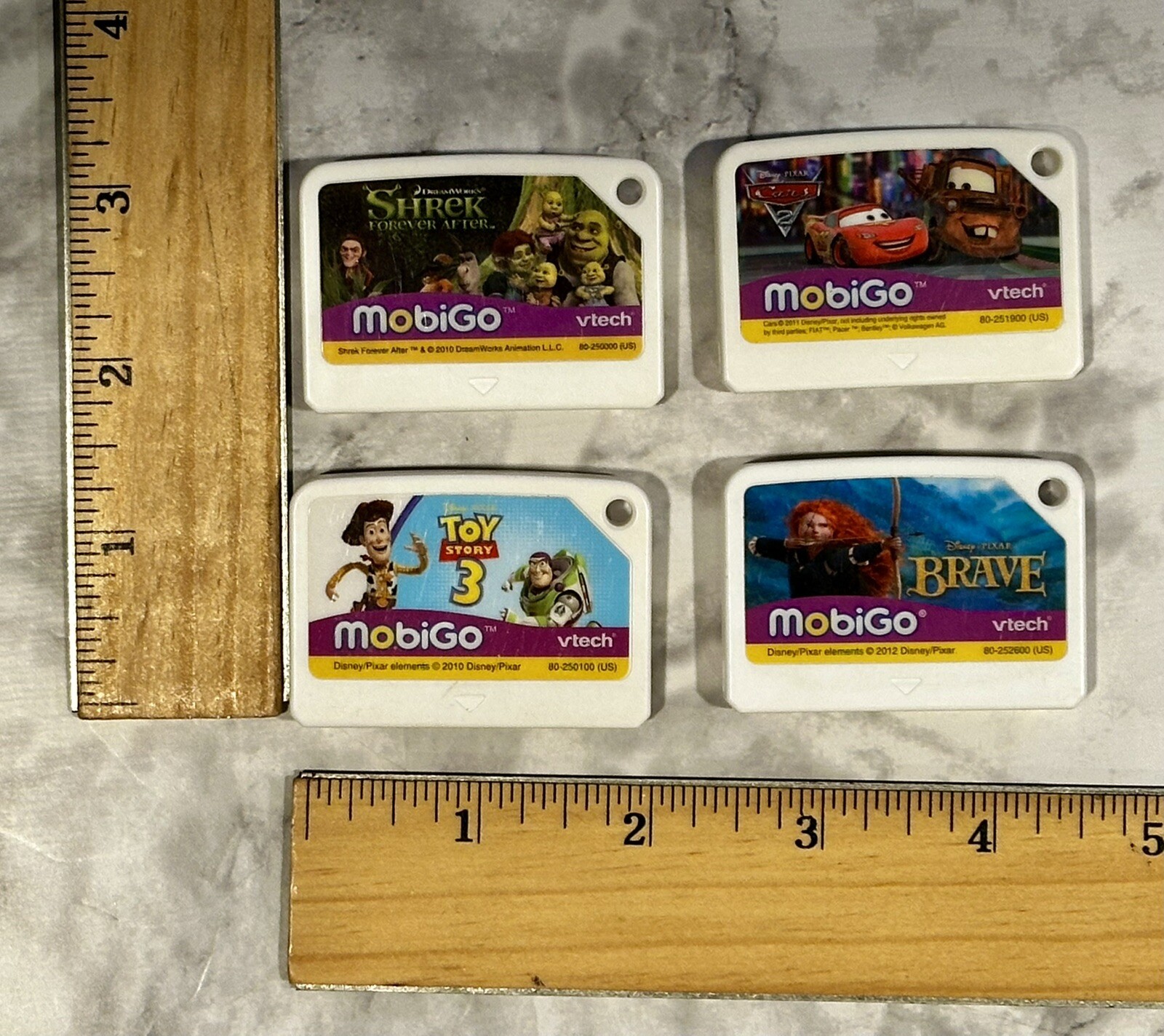 Lot of 4 Vtech MobiGo Loose Learning Games Shrek, Cars, Brave, Toy 3 – TESTED!