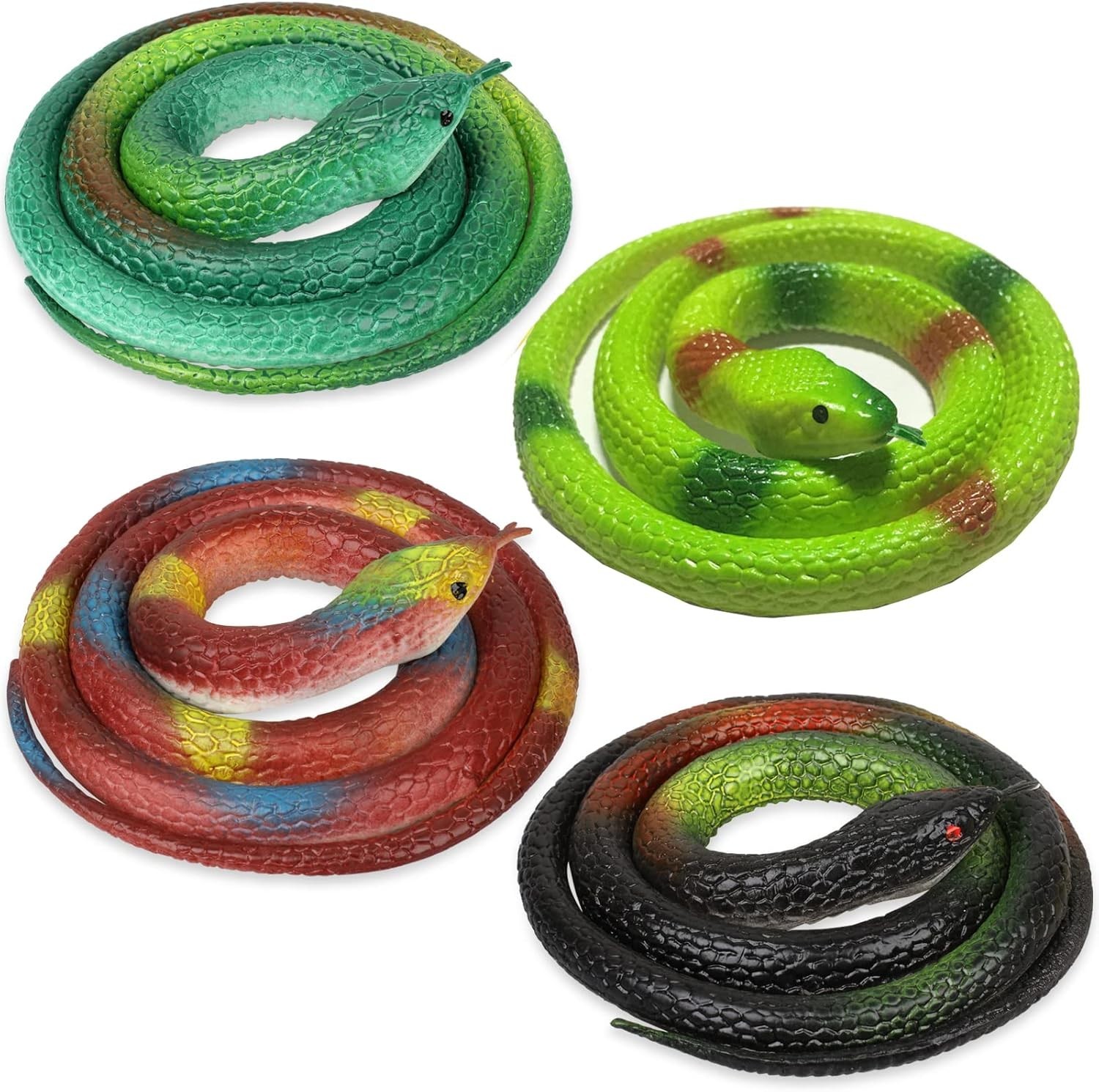 4 PCS Realistic Fake Rubber Snake for Garden Props to Scare Birds