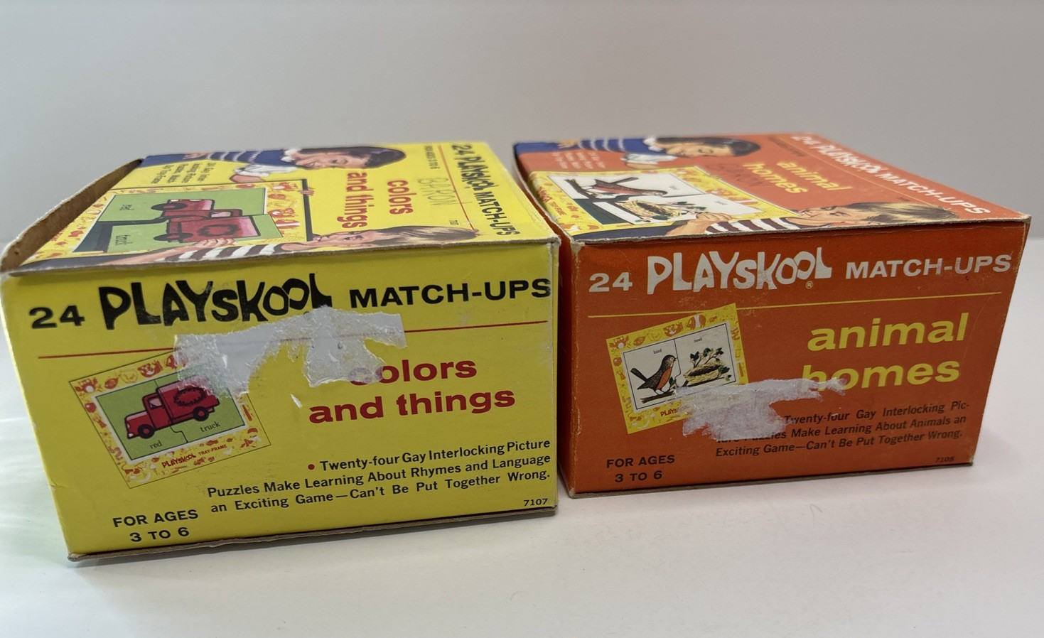VTG Lot of 2 Playskool Match-ups Cards Puzzle Sets Animals, Homes, Colors & More