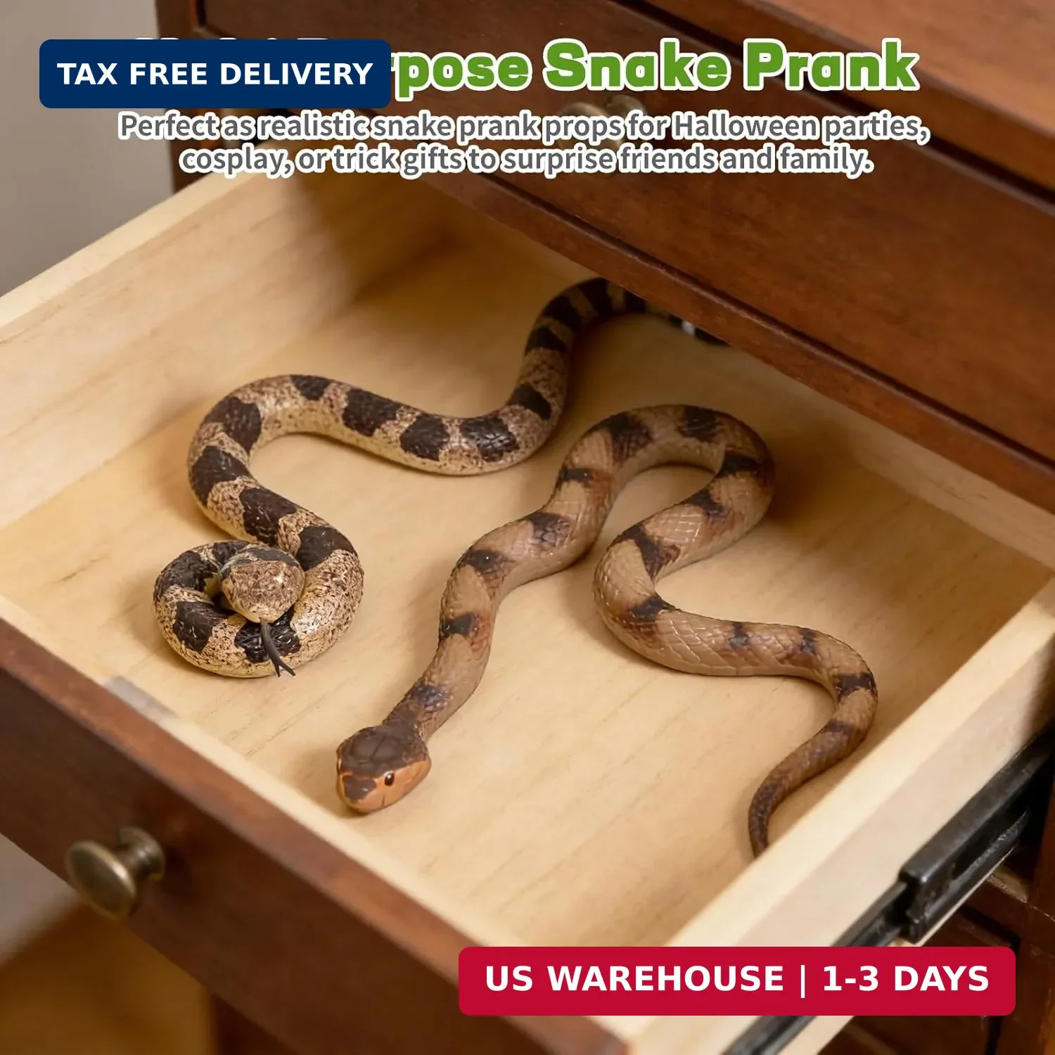 2 Pack Rubber Snakes Fake Snake Rattlesnake, Snakes Toy Realistic Keep Birds Awa