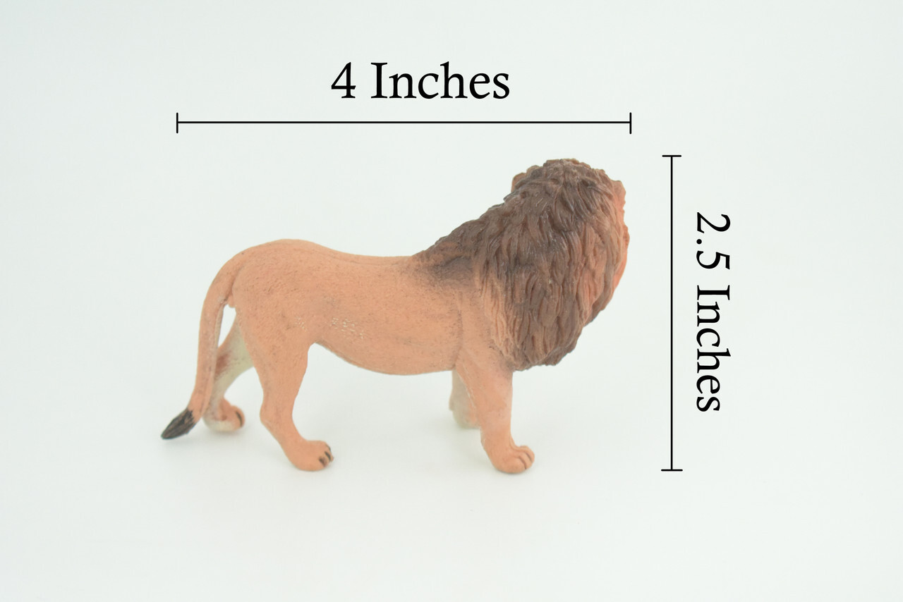African Male Lion Toy, Realistic Hand Painted Rubber Model 4 Inches CH782 BB182