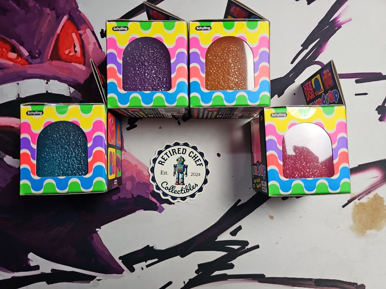 Nee Doh Lot Of 4. Full Set Of Gumdrop Purple, Pink, Blue & Orange 100% Authentic