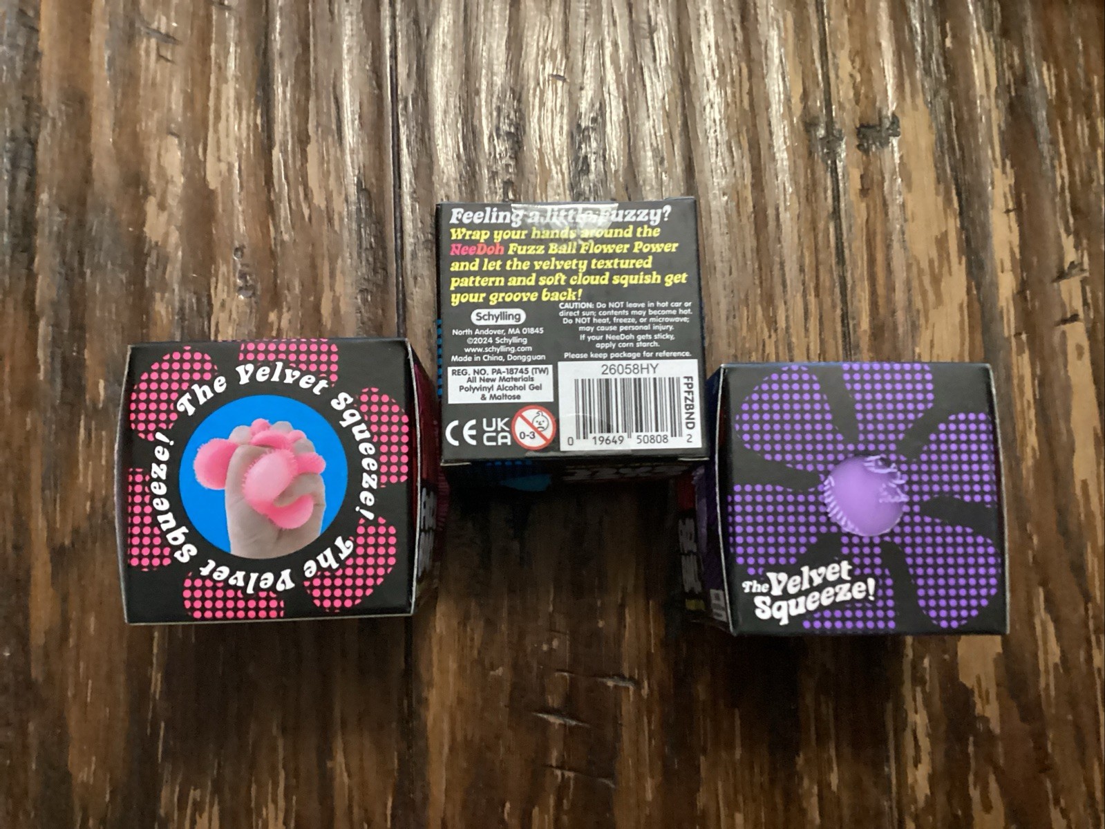 LOT OF 3 Needoh FUZZ BALL Wonder Waves Flower Power Velvet Squeeze Fuzzball NEW
